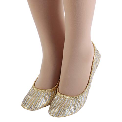 EXCEART Women's Metallic Sequin Ballerina Flats - Comfortable Roll Up Walking Shoes & House Slippers - Size XL (Golden) - Perfect for Casual Wear, Home Comfort & Travel
