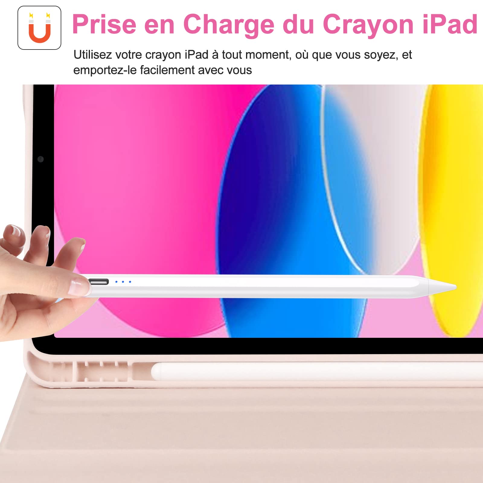 Magnetic Keyboard Case for iPad 10th/11th Gen (10.9 inch 2022/11 inch A16 2025) - French AZERTY Layout with Pencil Holder | Slim Protective Cover for iPad 10/11 | Perfect for Work, Study & Travel