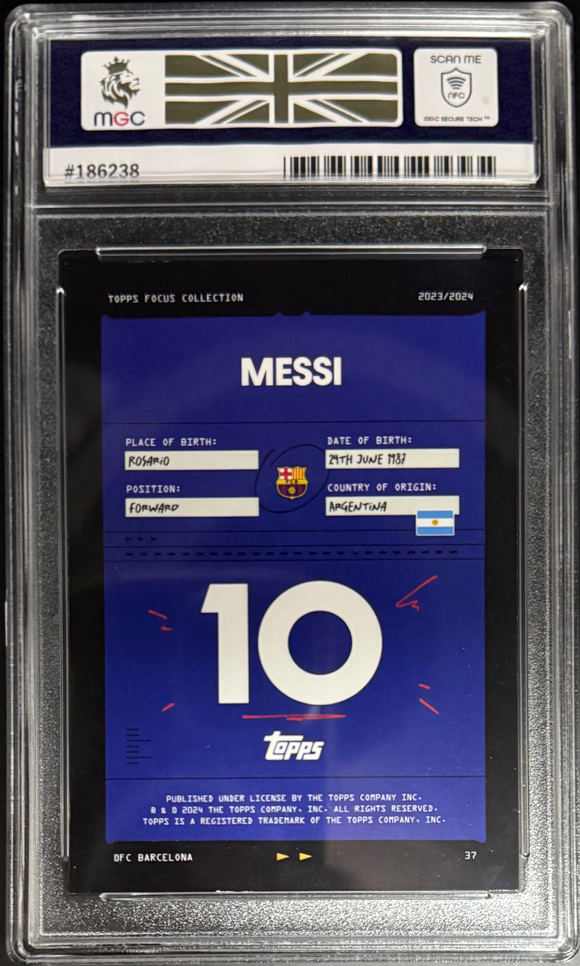 Rare Topps Lionel Messi Blue Parallel Card #/75 - 2024 FC Barcelona Focus MGC8 - Perfect for Soccer Collectors & Memorabilia Enthusiasts
