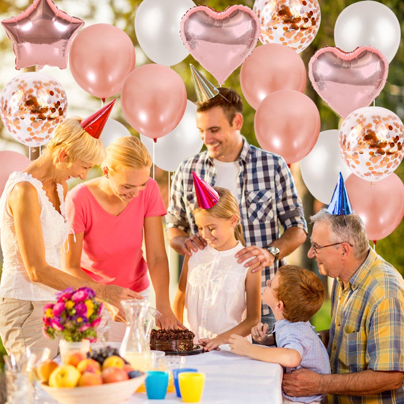 49-Piece Rose Gold Birthday Party Decorations Set - Balloons, Fringed Curtain & 16-Inch Happy Birthday Banner for Women's Birthday, Bridal Shower, Anniversary & Baby Shower Decor