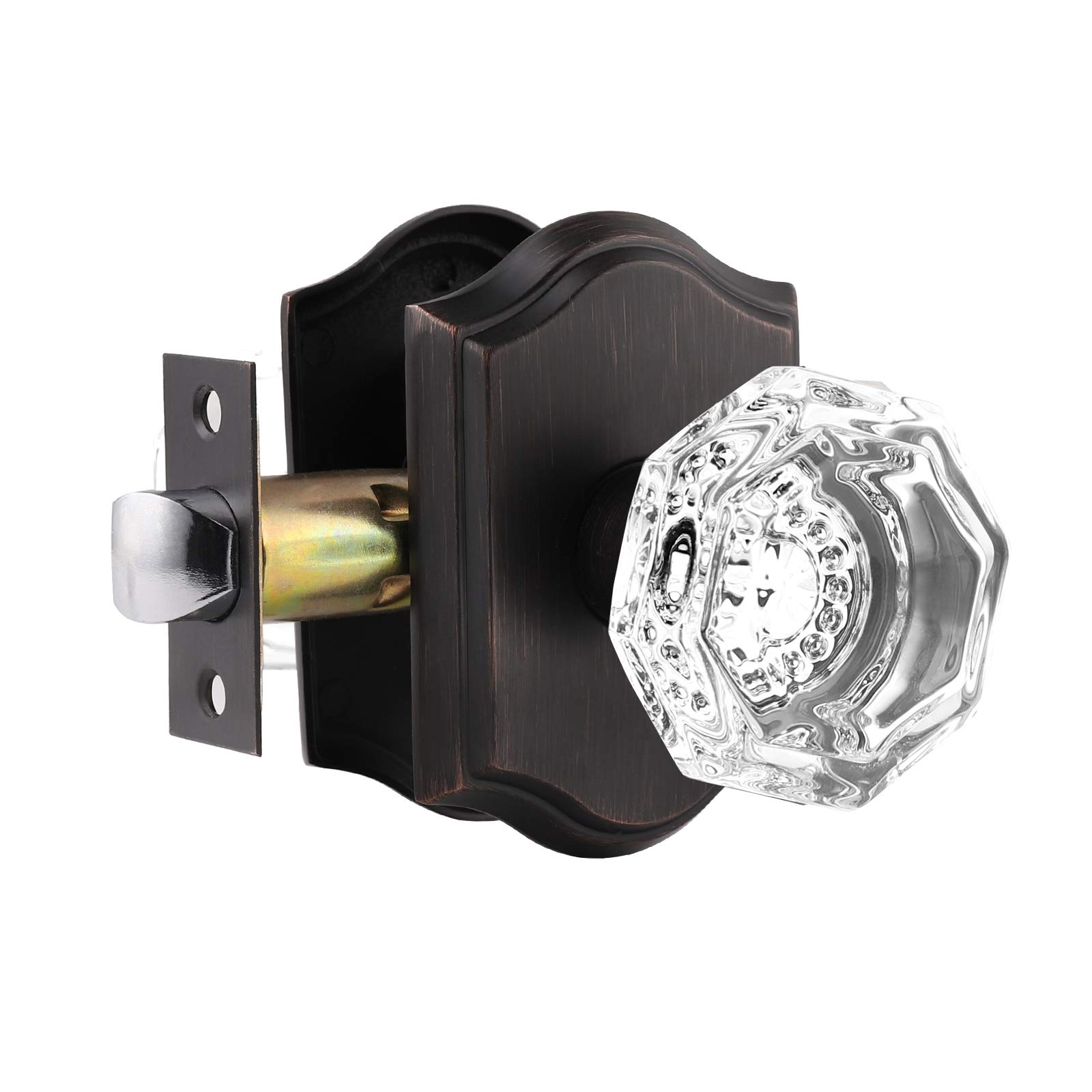 Gobrico Oil Rubbed Bronze Octagon Crystal Passage Door Lock Set - Heavy Duty Keyless Interior Door Knob for Closet, Hall, Pantry, Bedroom - 1 Pack - Perfect for Home, Office & Commercial Spaces