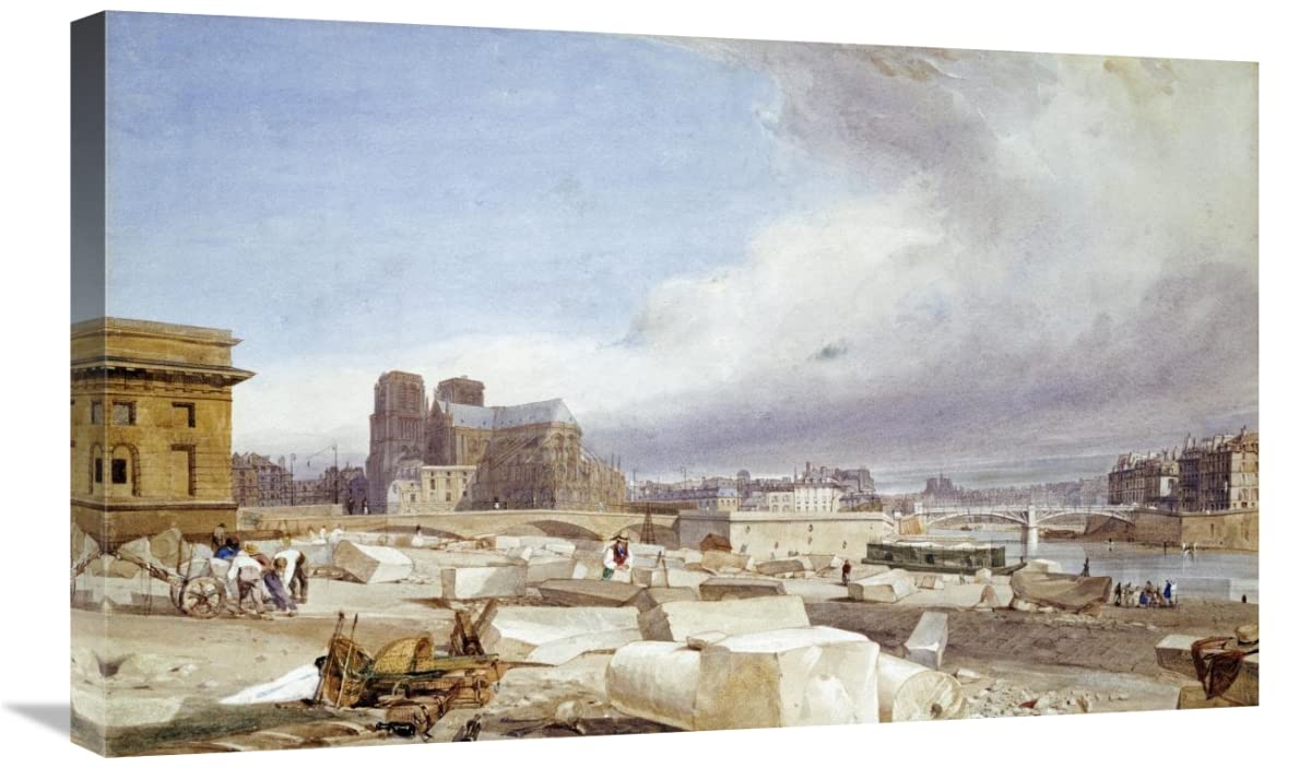30 Inch Notre Dame Art Print by Thomas Shotter Boys - Quai St. Bernard Landscape Painting, Gothic Cathedral Wall Decor for Living Room, Office & Gallery Display