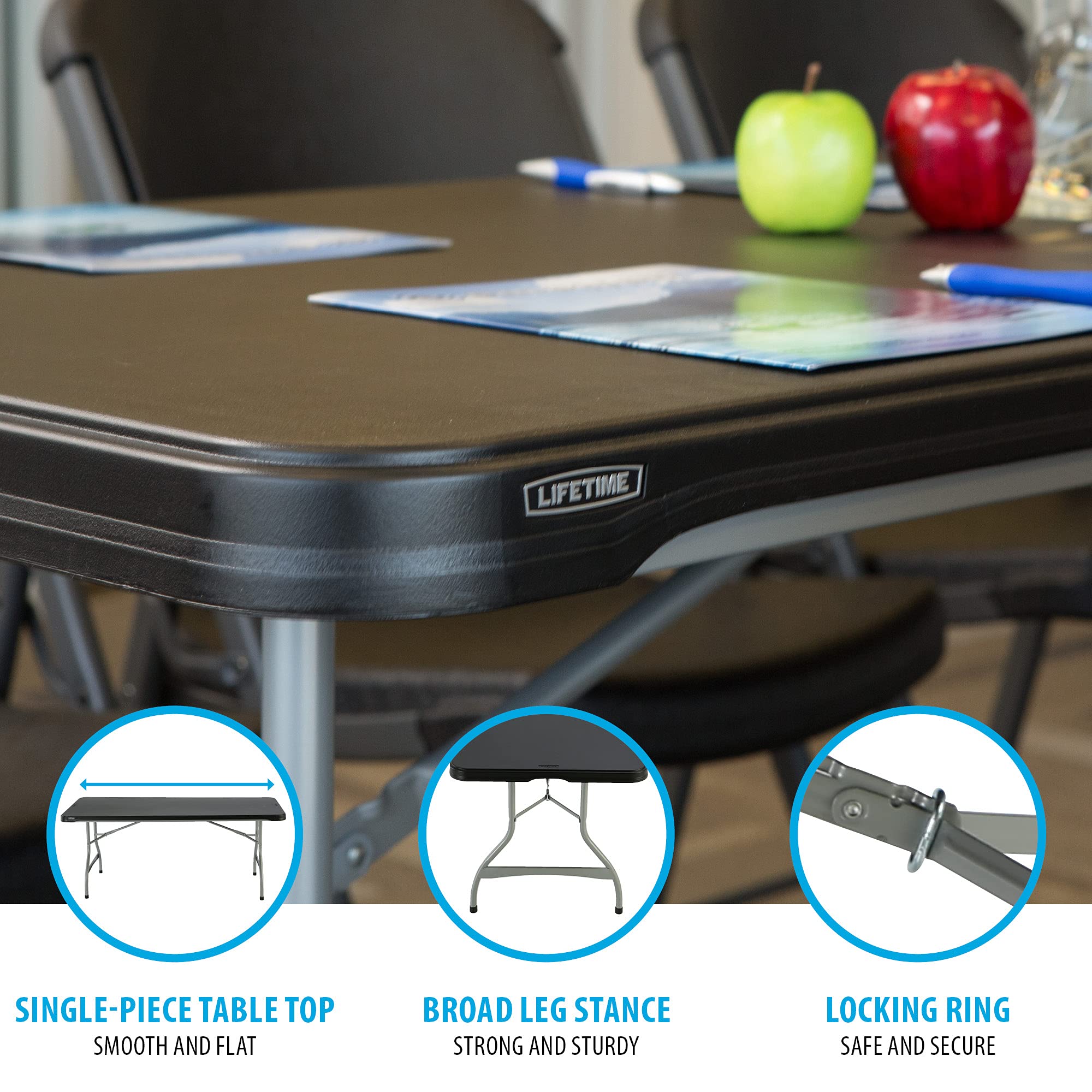 Lifetime 6-Foot Commercial Stacking Folding Table - Heavy Duty Black Plastic Table for Restaurants, Events & Outdoor Use