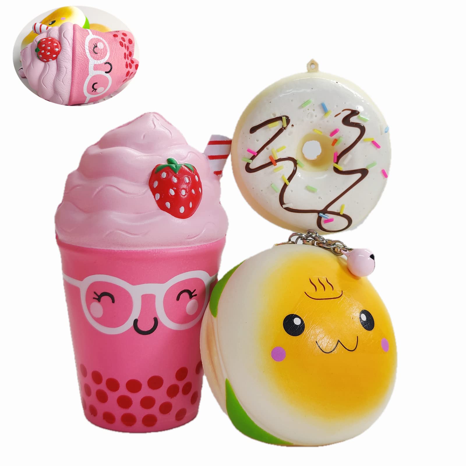 3pcs Jumbo Food Squishy Toys - Ice Cream, Hamburger, Donut Keychain for Stress Relief & Fun - Kids & Adults