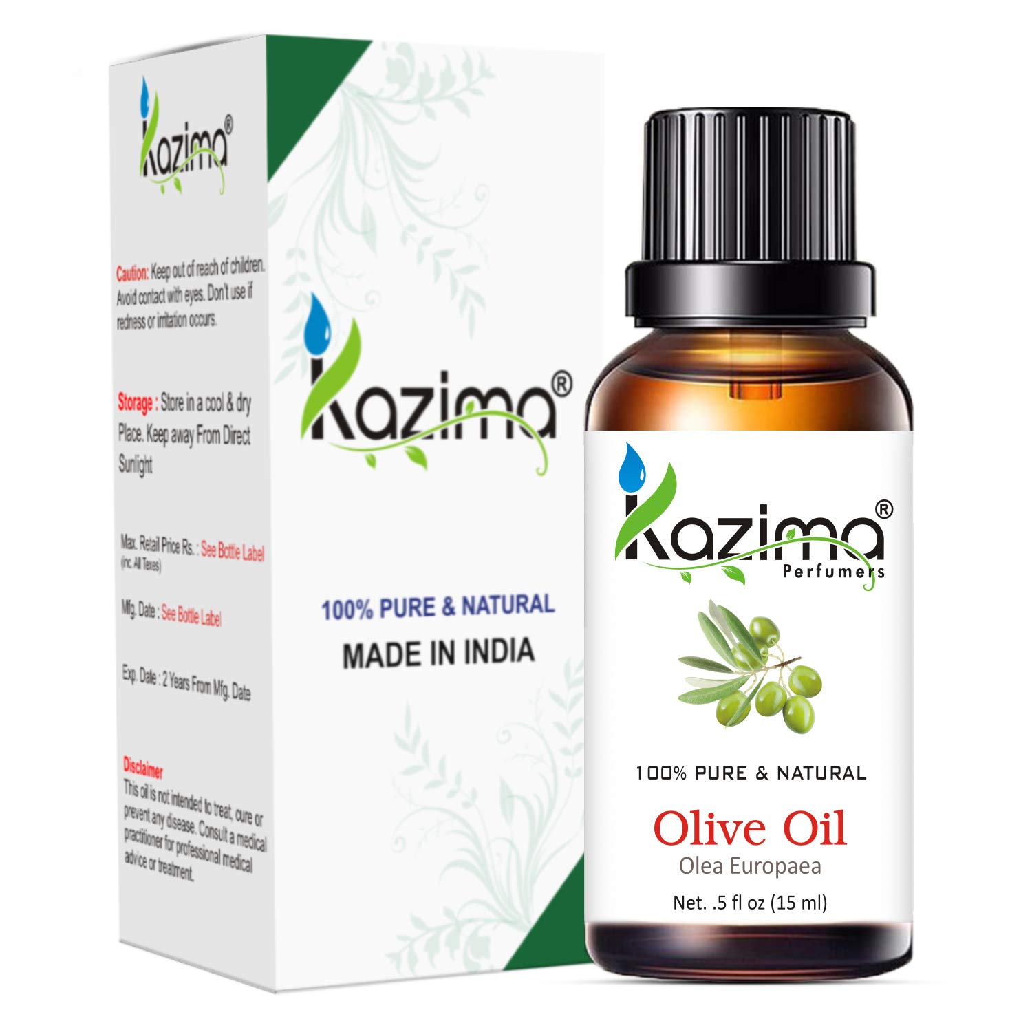 KAZIMA 100% Pure Natural Coconut Oil, Olive Carrier Oil & Lemon Essential Oil Set - Undiluted for Skin, Hair, Body & Face Care, 15ml Each - Perfect for Aromatherapy, Massage & DIY Beauty Recipes