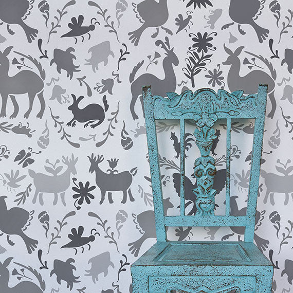 Otomi Allover Damask Wall Stencil - DIY Home Decor Stencil for Mexican Folk Art Painting, Wall Murals, and Furniture Upcycling