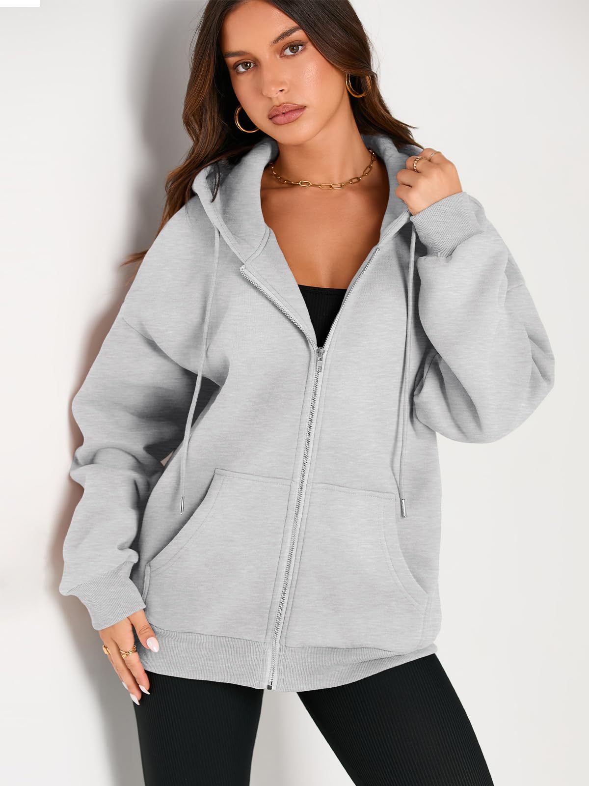 EFAN Women's Oversized Zip Up Hoodie with Drawstring & Pocket - Cute Fall Jacket Casual Sweatshirt for Streetwear, Lounge & Outdoor Activities