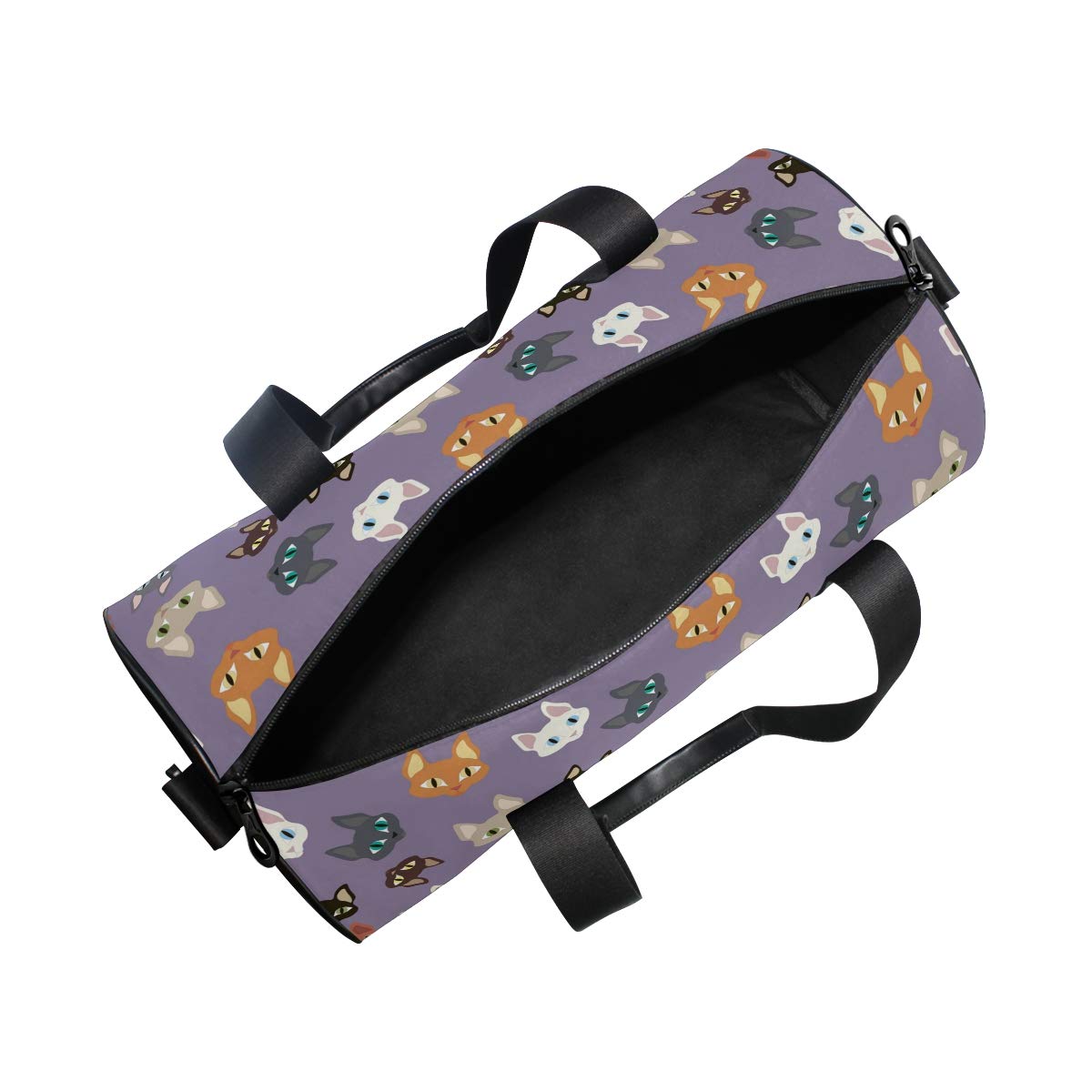 VIKKO Purple Gym Duffel Bag for Men & Women - Colorful Cat Print Canvas Weekender Travel Bag - Perfect for Sports, Gym, Overnight Trips & Weekend Getaways