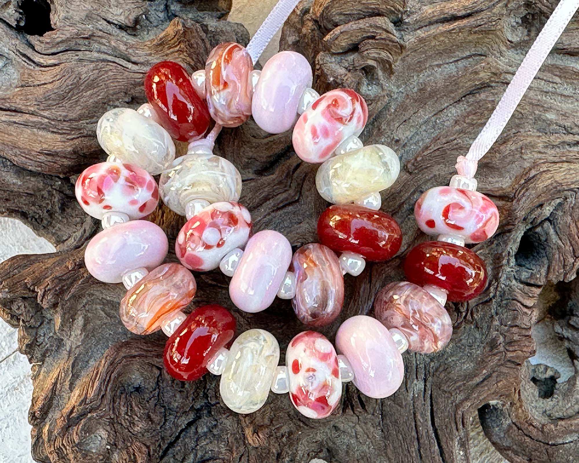 21pcs Valentine's Day Love Pink & Red Lampwork Glass Beads Set for Jewelry Making - DIY Bracelets, Necklaces, Gifts for Her