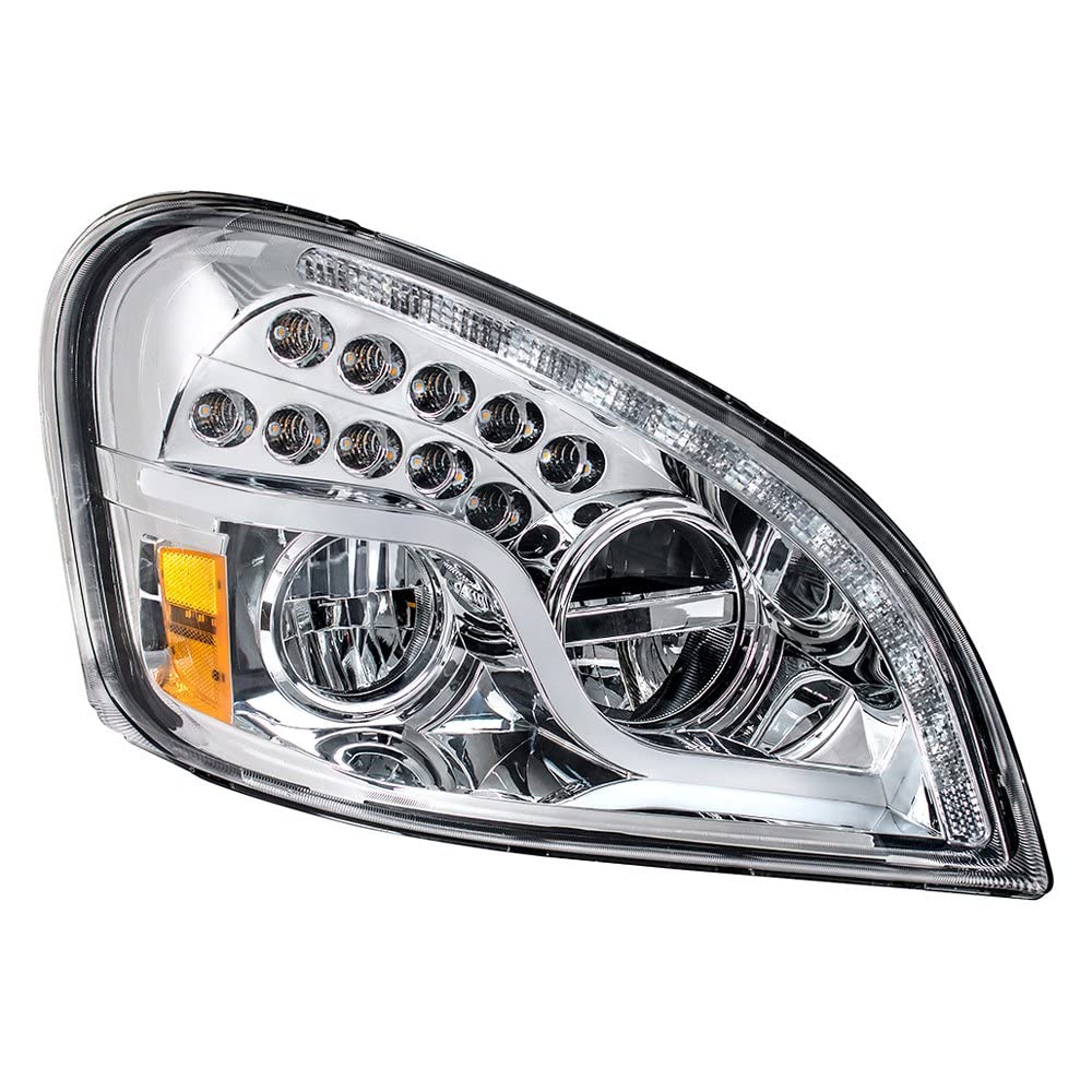 United Pacific 35791 High Power LED Headlight Assembly - Right Side Chrome Housing with High/Low Beam, LED Turn Signal, Position Light Bar & DRL | Perfect for Truck & SUV Upgrades, Night Driving Safety