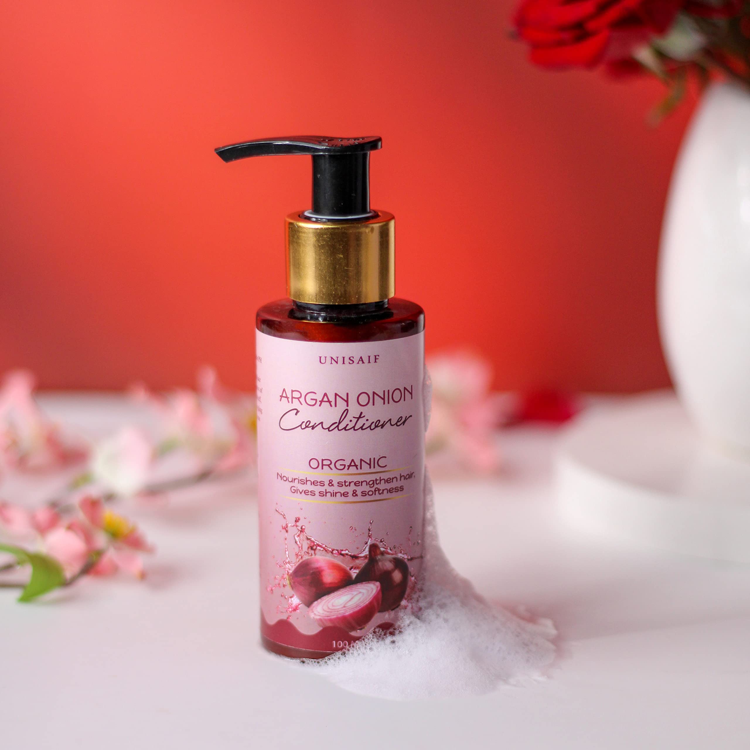 Unisaif Argan Onion Hair Conditioner for Dry & Frizzy Hair - Sulfate Free Deep Conditioning Treatment with Onion Seed Oil & Argan Oil - Promotes Hair Growth, Nourishes & Strengthens - 100ml for Women & Men - Perfect for Damaged Hair Repair & Daily Hydration