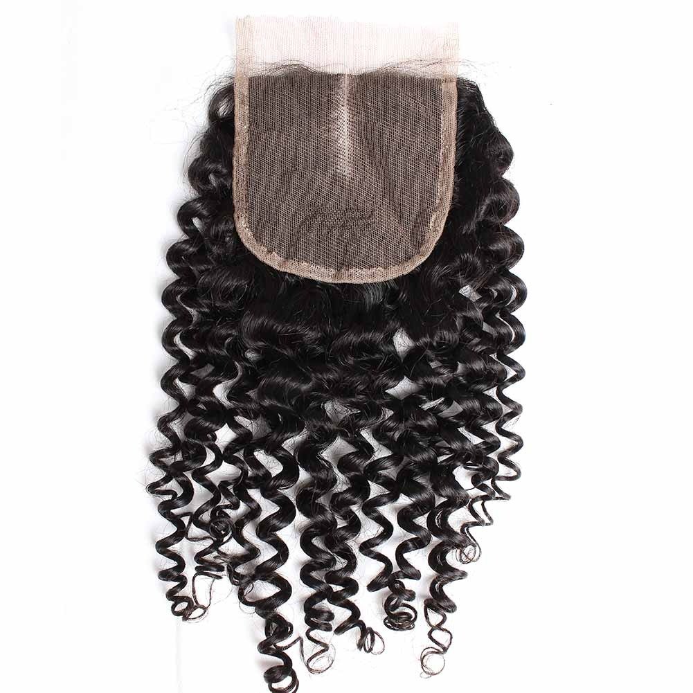 20 Inch Curly Wave Lace Closure Human Hair with Baby Hair - Middle Part Natural Color - Perfect for Protective Styles, Weaves & Natural Hair Extensions