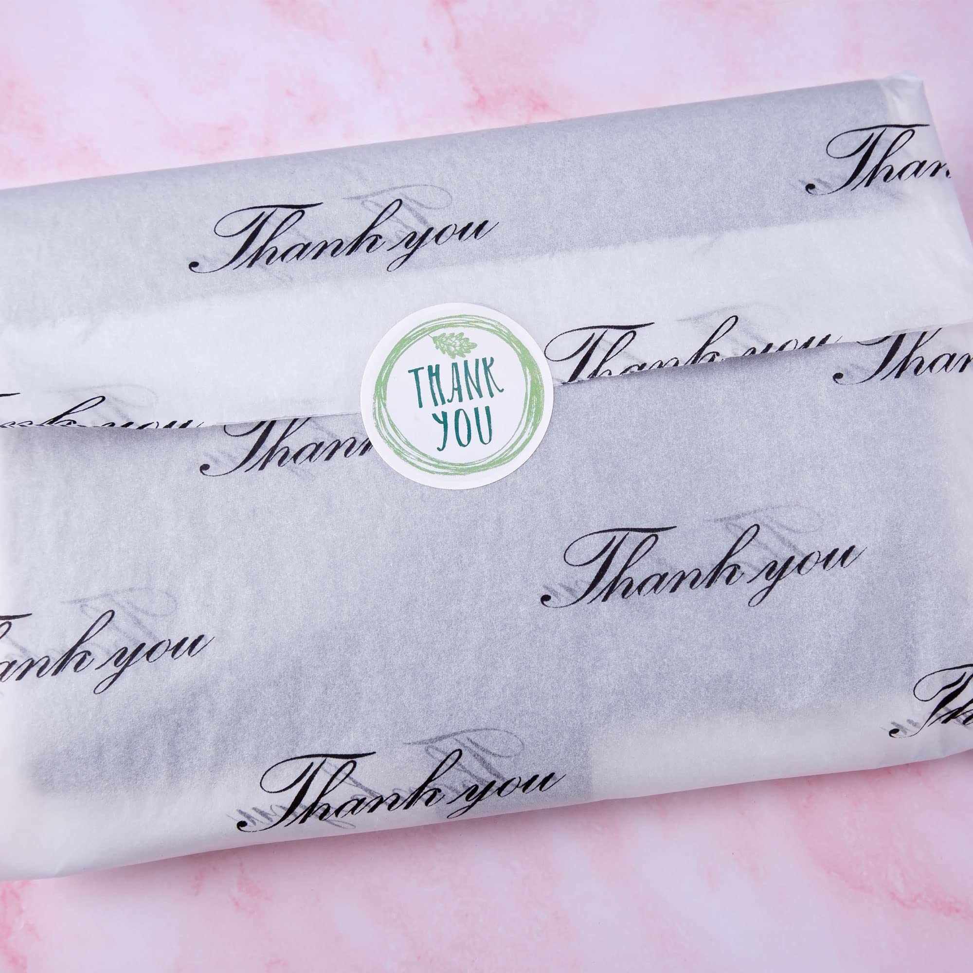 MR FIVE 100 Sheets White with Black Thank You Tissue Paper Bulk - 20