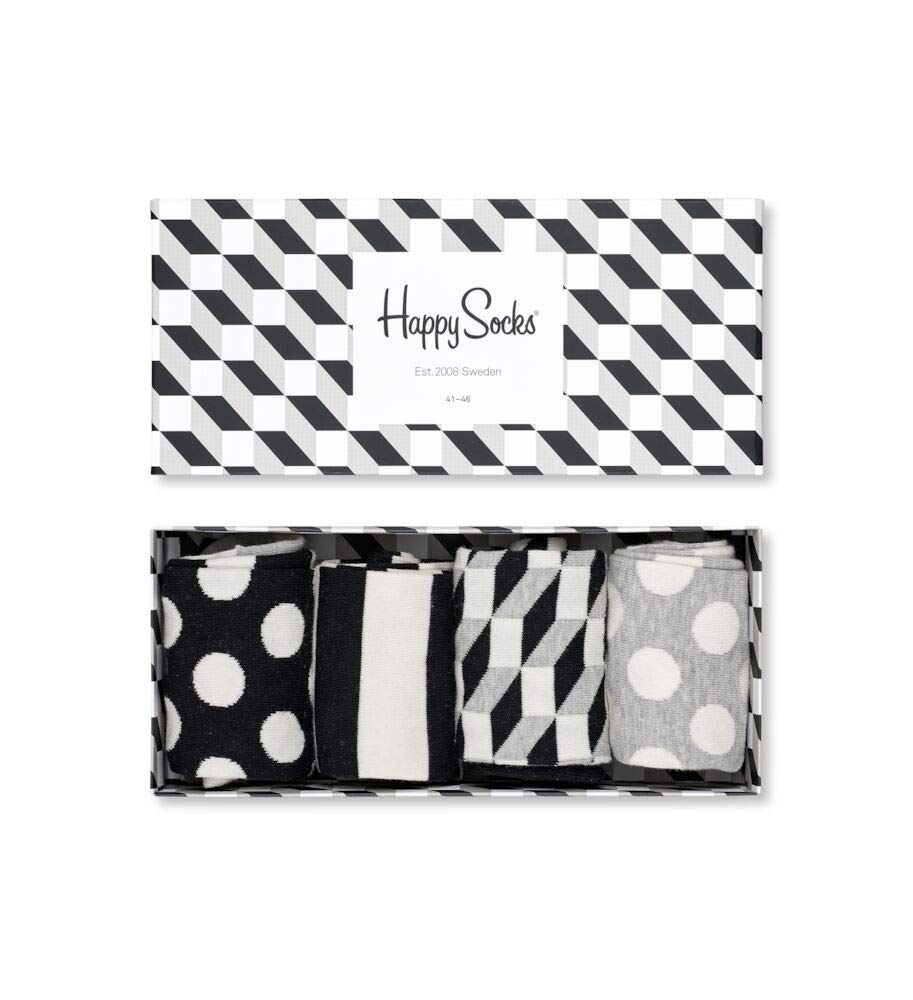 Happy Socks Black & White Striped Cotton Crew Socks for Men & Women - No Show, Low Cut, Breathable & Comfortable - Perfect for Casual Wear, Gifts & Everyday Use
