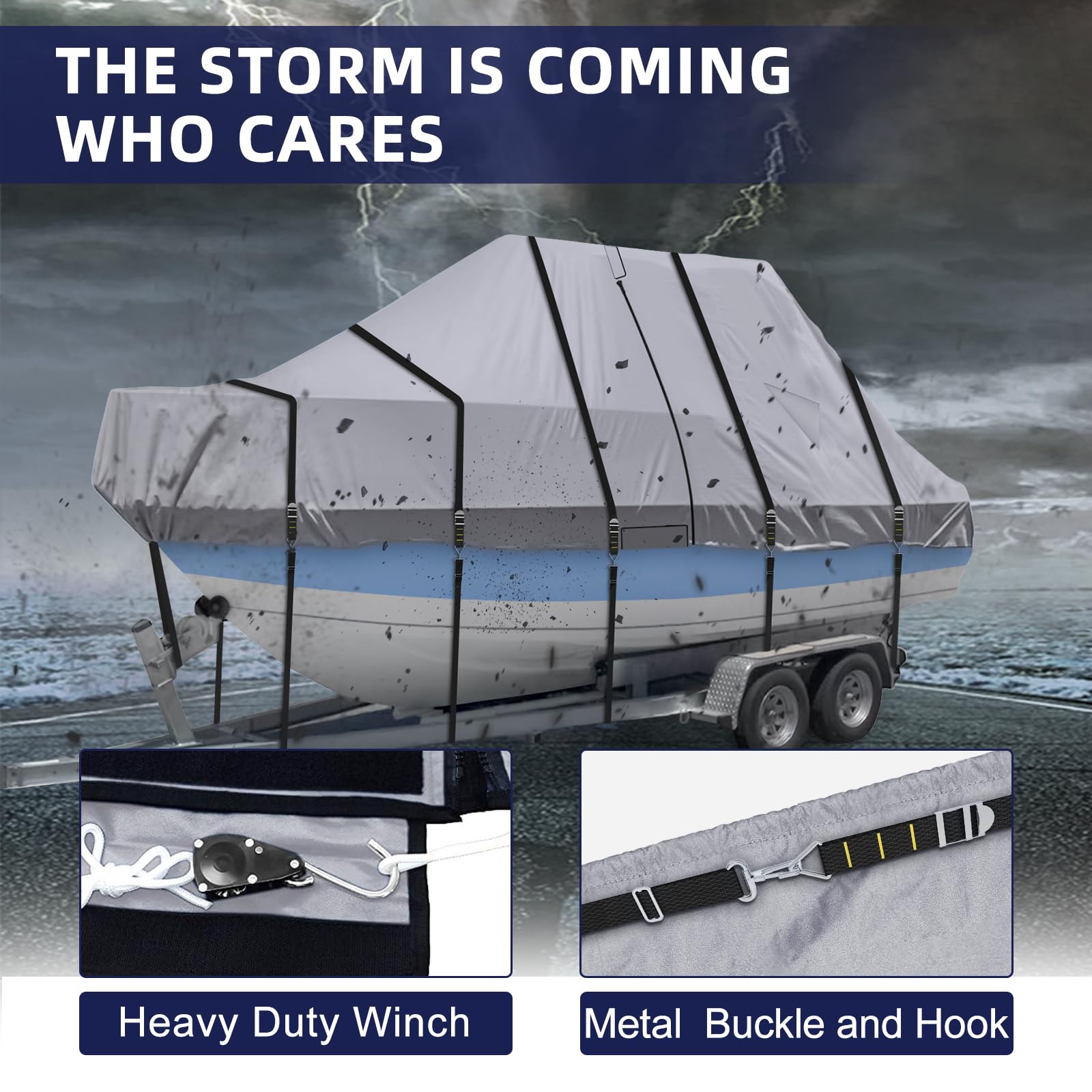 900D Heavy Duty Waterproof Boat Cover - T Top & Center Console Design, Fits Beam Width Up to 102