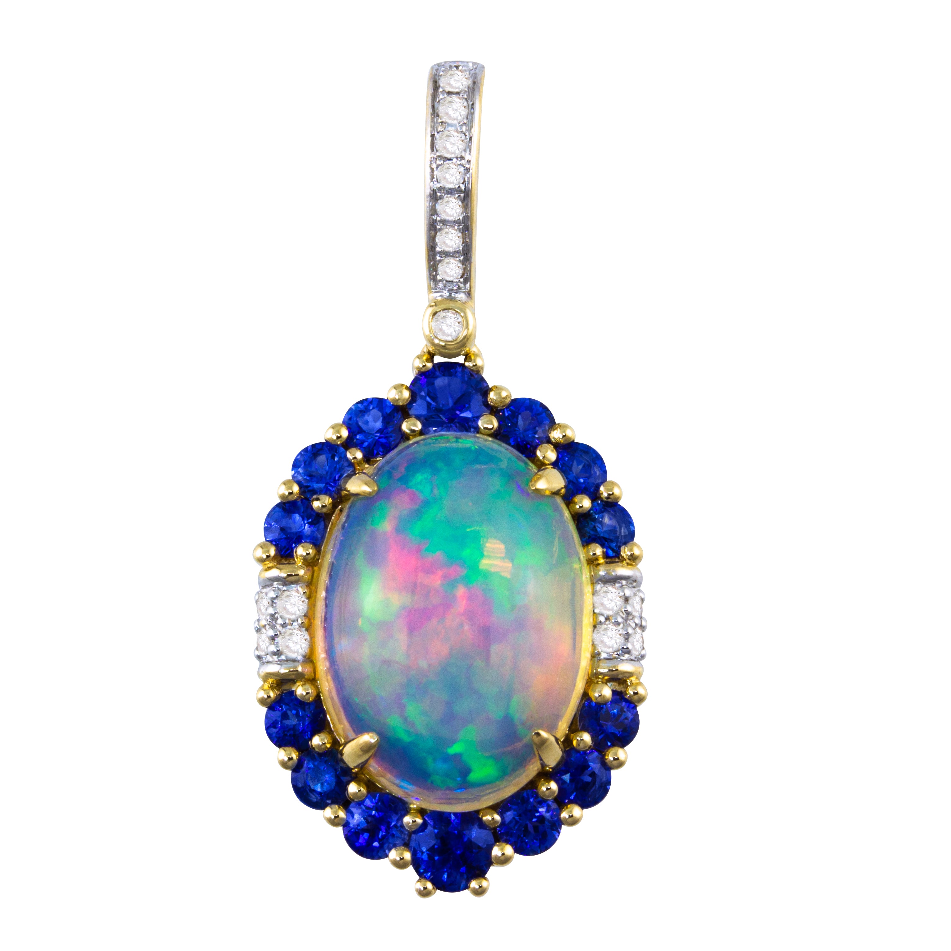 Bellarri 14k Gold Opal Pendant Necklace with Genuine Blue Sapphire & Diamonds | Elegant Jewelry Gift for Women | Perfect for Weddings, Anniversaries & Special Occasions
