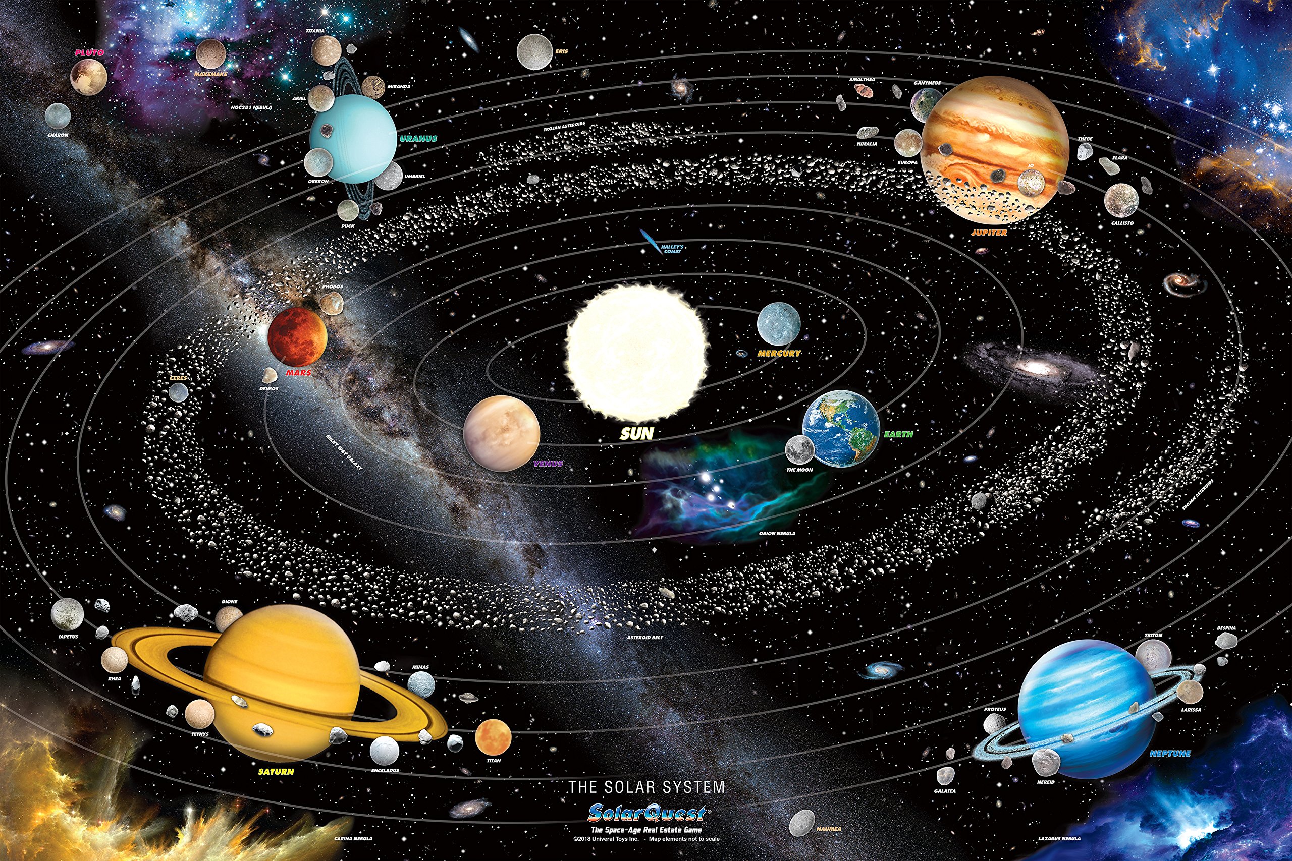 SOLARQUEST Solar System Poster - Detailed Space Map & Educational Game for Kids & Adults (26x39 in) - Perfect for Classrooms, Home Decor & Astronomy Enthusiasts