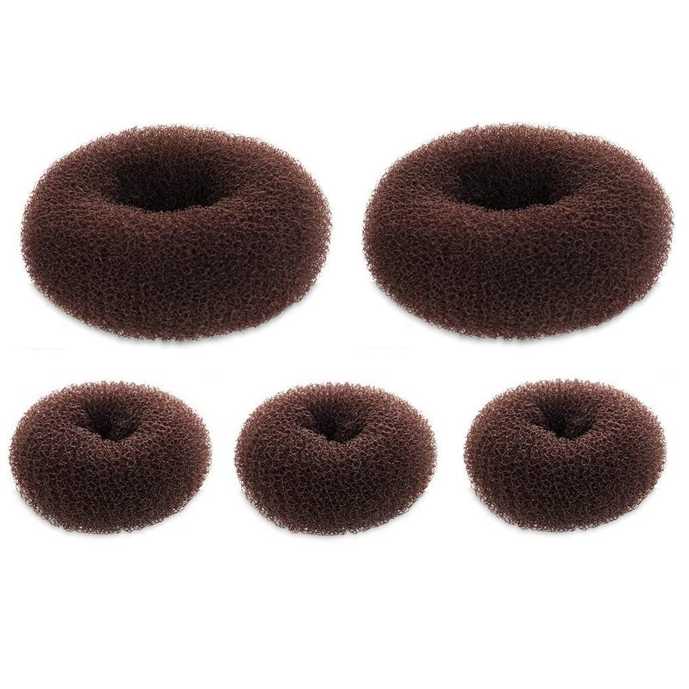 5 PCS Dark Brown Donut Hair Bun Maker Set - 2 Large & 3 Small Ring Style Hair Donuts for Perfect Updos - Great for Parties, Weddings, Work & Everyday Hairstyles