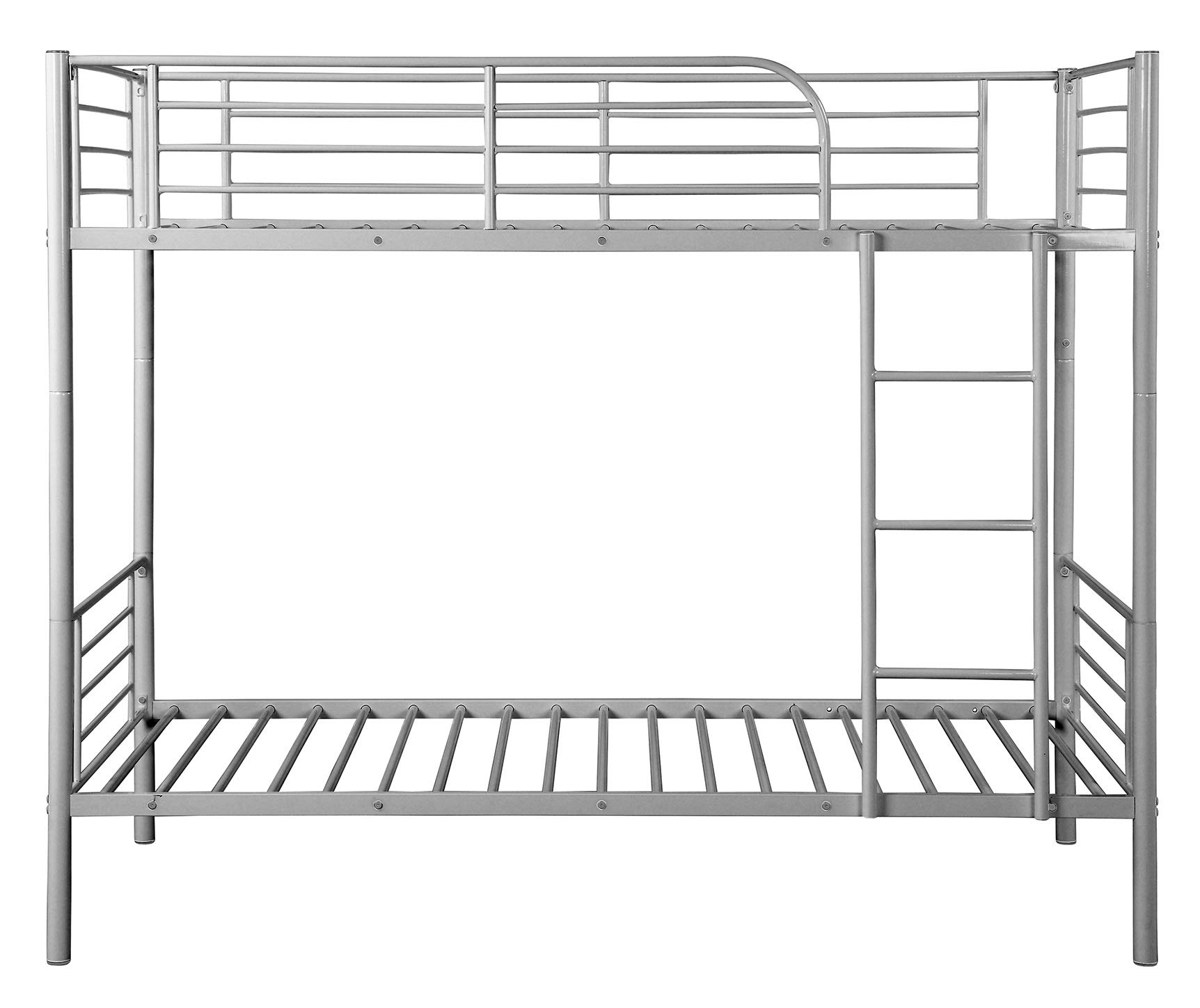 Danxee Heavy Duty Metal Twin Over Twin Bunk Bed Frame with Safety Guard Rails & Flat Ladder - Sturdy for Kids, Teens, Adults (Silver) | Perfect for Small Bedrooms, Dorm Rooms & Space-Saving Kids' Rooms
