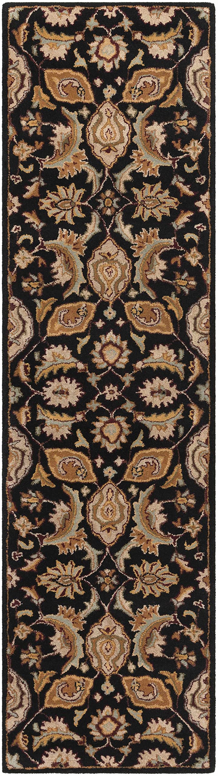 Hauteloom Blomkest Wool Area Rug for Living Room & Bedroom - Traditional Black Purple Beige Design - 2' x 3' - Soft & Durable for Home Decor, Office, or Nursery