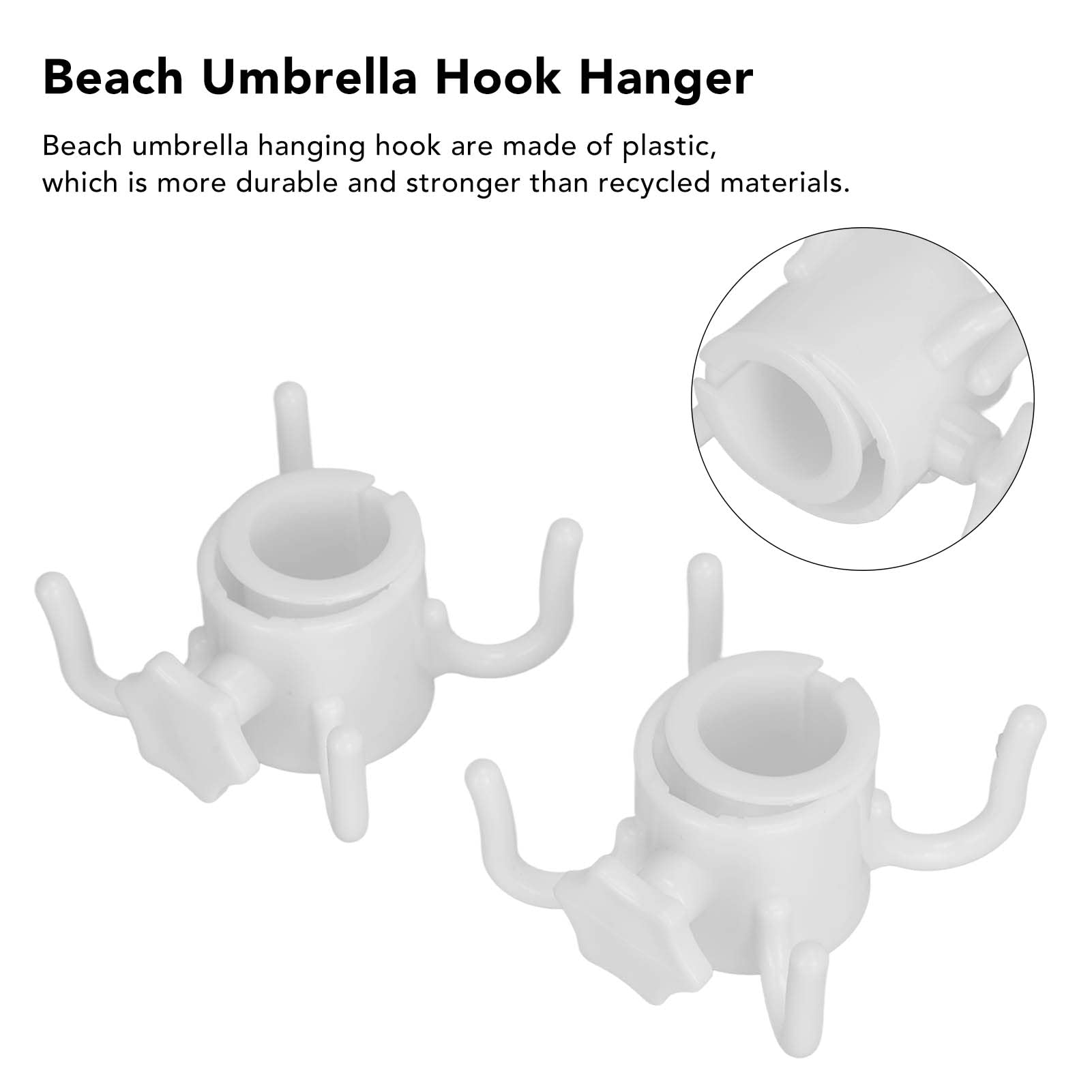 2-Pack White Plastic Beach Umbrella Hanging Hook with 4 Prongs - Heavy Duty Sun Umbrella Holder for Sand, Poolside, Patio, and Outdoor Use