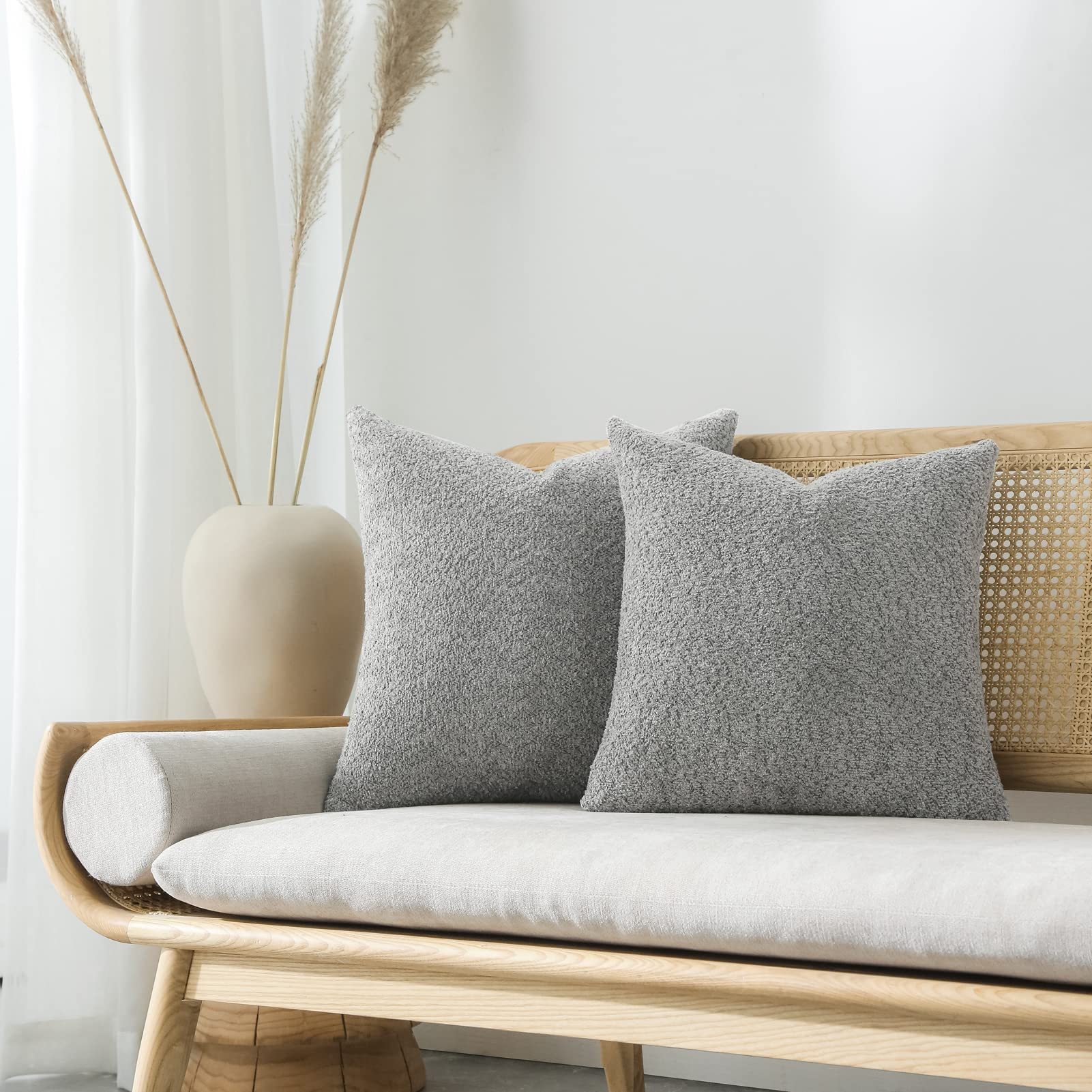 Farmhouse Textured Throw Pillow Covers 20x20 - Rustic Decorative Pillows for Bed, Couch & Living Room - Neutral Accent Cushion Cases Set of 2 in Cool Grey - Perfect for Cozy Home Decor & Farmhouse Style Interiors