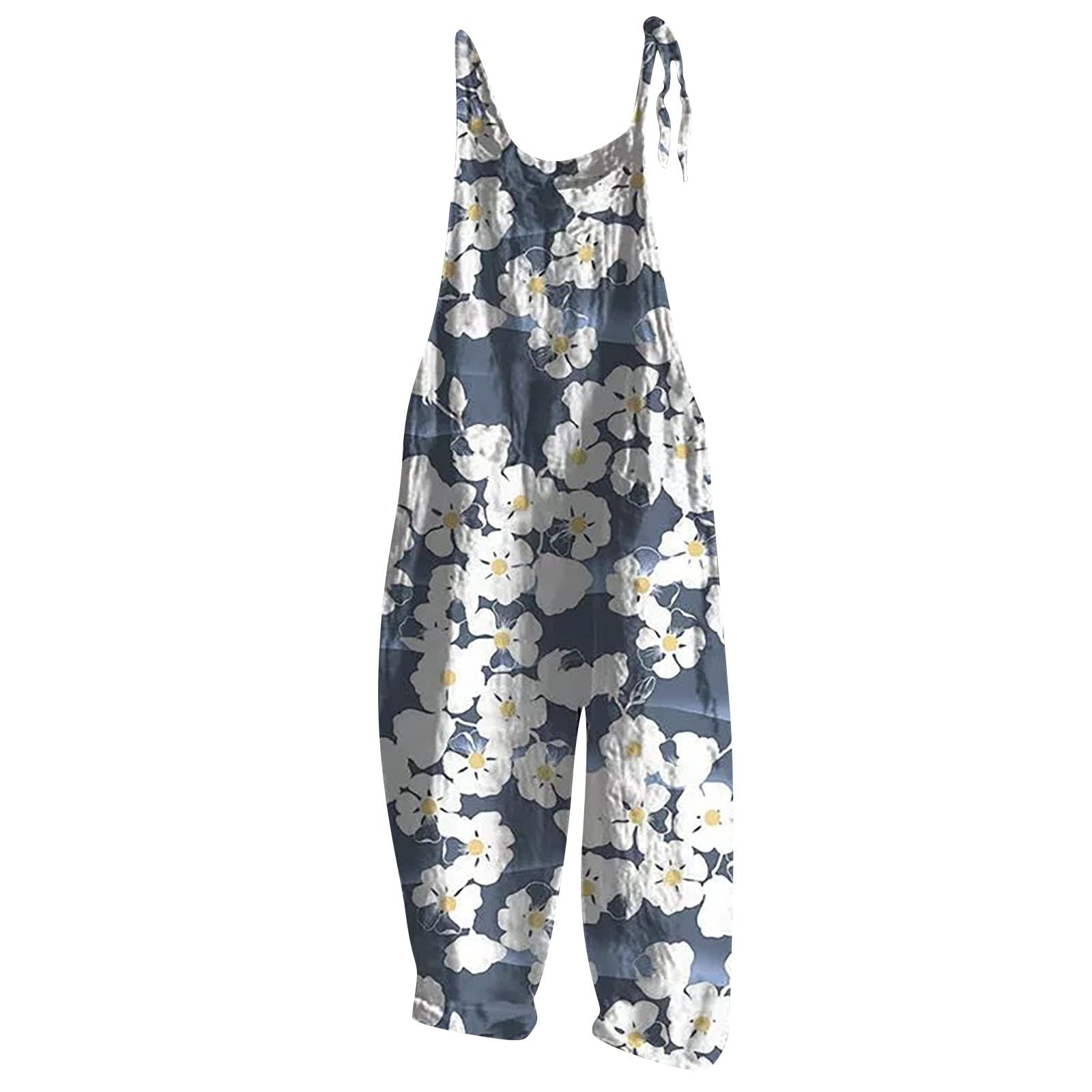Women's Plus Size Boho Printed Jumpsuit - Vintage Spaghetti Strap Overalls with Wide Leg Pants | Casual Summer Outfit for Beach, Music Festivals & Street Style