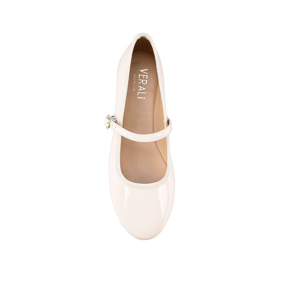 Bambi Mary Jane Flats - Bone Patent Leather Shoes for Women | Comfortable & Stylish Ballet Flats for Work, Casual & Wedding Occasions