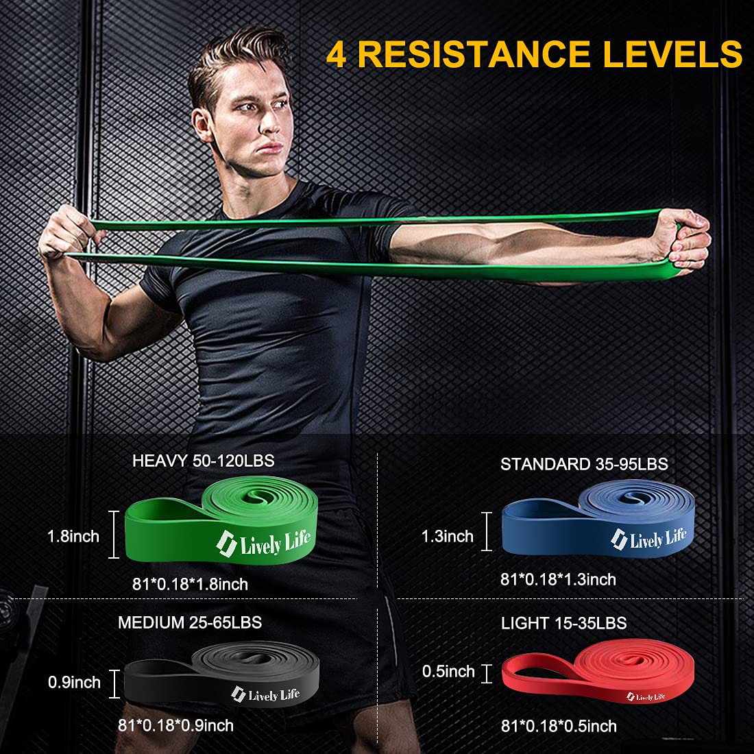 Lively Life Long Resistance Bands Set - Heavy Duty Pull Up Assist Bands for Men & Women - Home Gym Workout Equipment for Yoga, Pilates, Crossfit, Assisted Pull Ups & Strength Training - Perfect for Home Exercise, Gym Workouts & Physical Therapy