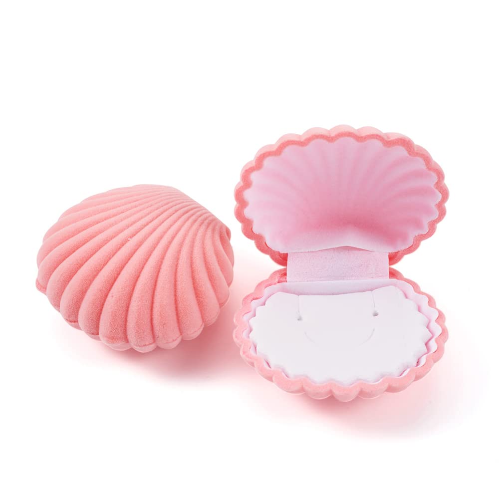 FASHEWELRY Pink Velvet Jewelry Gift Box - Elegant Shell-Shaped Ring & Earring Storage Case for Wedding, Valentine's Day, Birthday, Anniversary - Perfect for Jewelry Presentation & Special Occasion Gifting