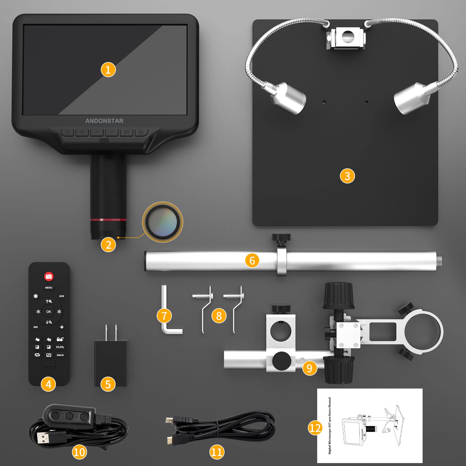 Andonstar AD407 Pro 2160P 3D HDMI Digital Microscope with Metal Stand - 7