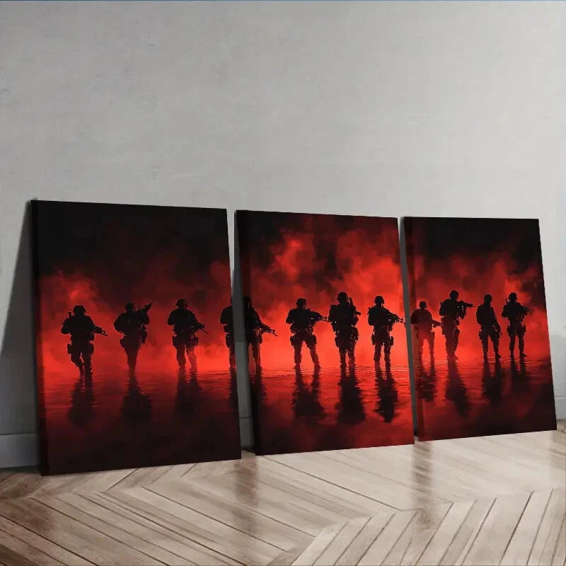 3-Piece Soldiers Standing Wall Art Set - Framed Canvas Prints 40x60cm - High Quality Military Decor - Ready to Hang Australian Made - Perfect for Living Room, Bedroom or Office Decor
