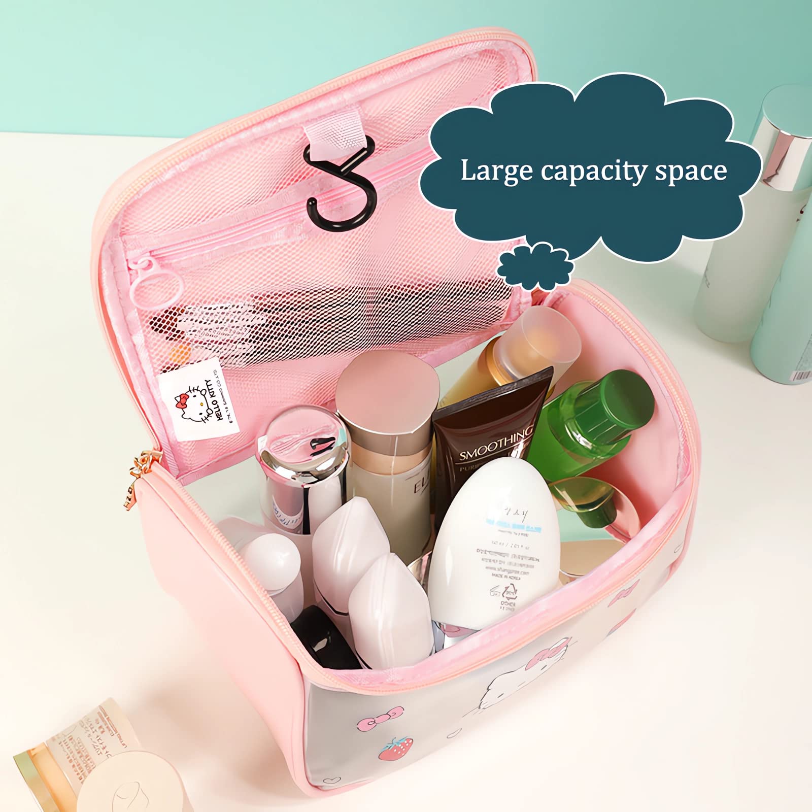 Stylish PU Leather Translucent Waterproof Makeup Bag for Women & Girls - Cute Travel Toiletry Organizer | Perfect for Cosmetics Storage & Weekend Getaways