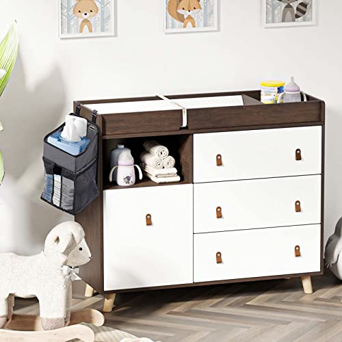 BANIROMAY Baby Changing Table Dresser with 3 Drawers, Waterproof Diaper Changing Pad, Safety Belt & Hidden Trash Bin - Nursery Storage Organizer for Newborn Essentials, Diapers & Baby Care Items (Perfect for Baby Showers & Nursery Decor)