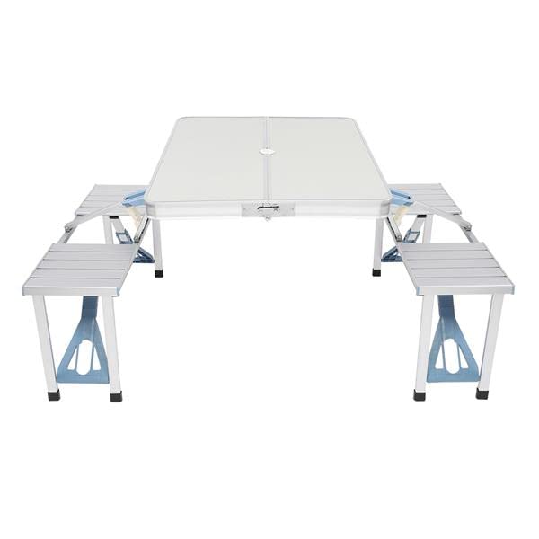 Aeiniwer 4-Seat Portable Aluminum Folding Picnic Table with Umbrella Hole - Lightweight Camping & Outdoor Dining Table (53.15