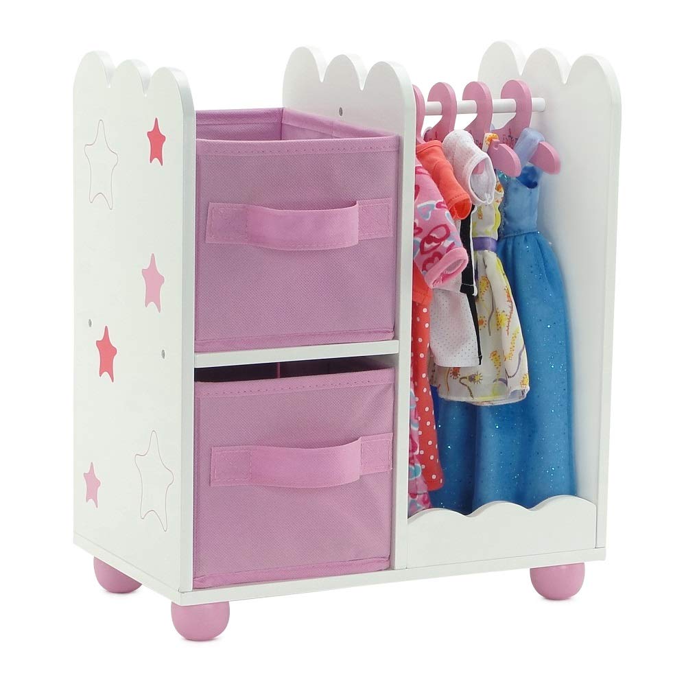 Emily Rose 14 Inch Doll Pink Wardrobe Closet with 5 Hangers - Storage Armoire for 14