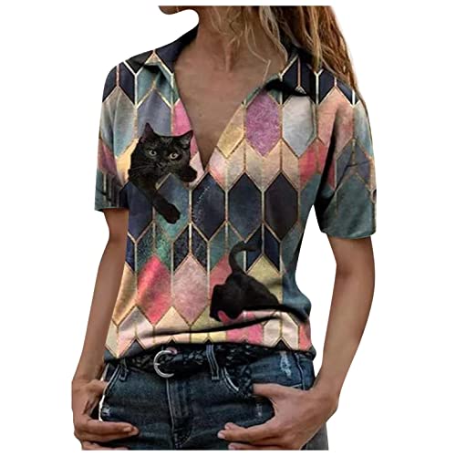 Women's Summer Short Sleeve V-Neck Graphic Printed T-Shirts - Casual Fashion Tops for Everyday Wear, Beach Outings & Weekend Outfits