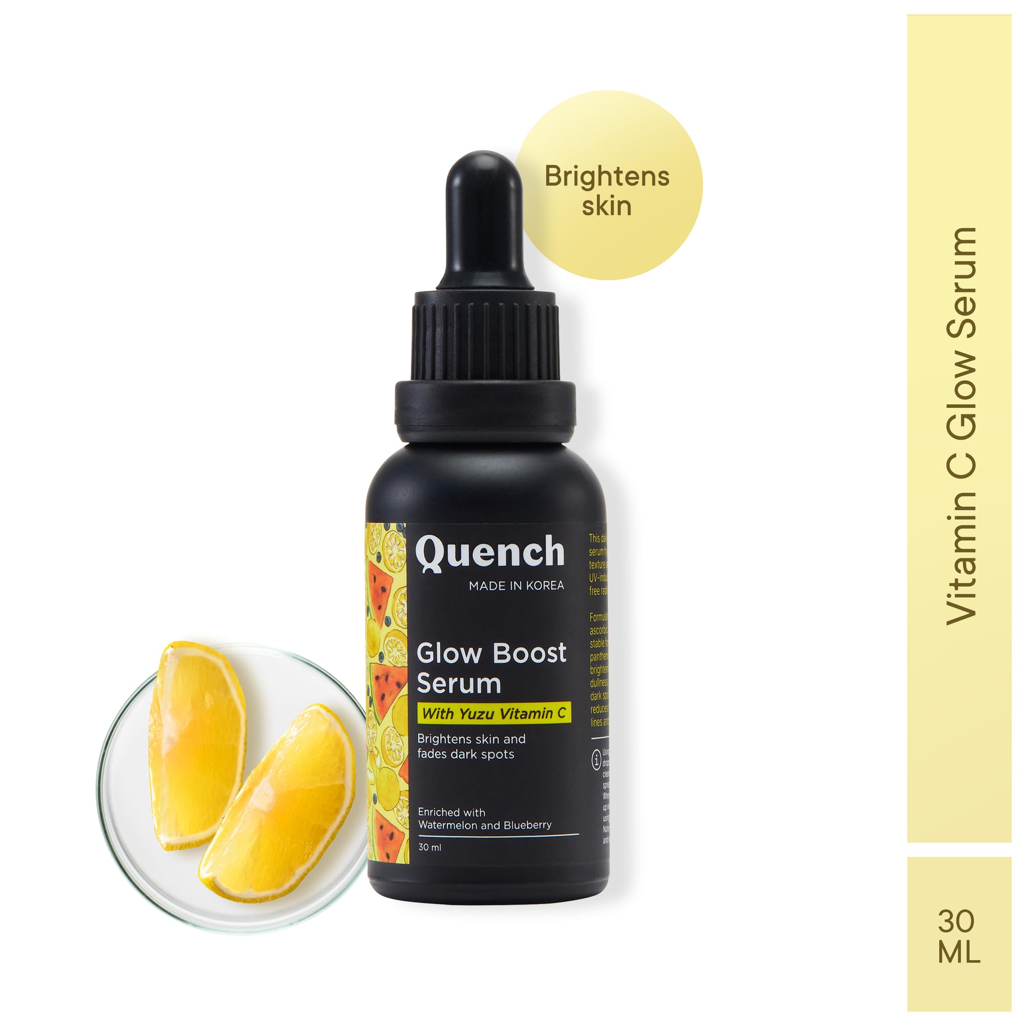 Quench Vitamin C Glow Boost Face Serum with 5% Ethyl Ascorbic Acid | Brightening Serum for Dark Spots & Uneven Skin Tone | Highly Stable & Non-Irritating | Korean Skincare | Perfect for Morning Routine & Night Care (30ml)