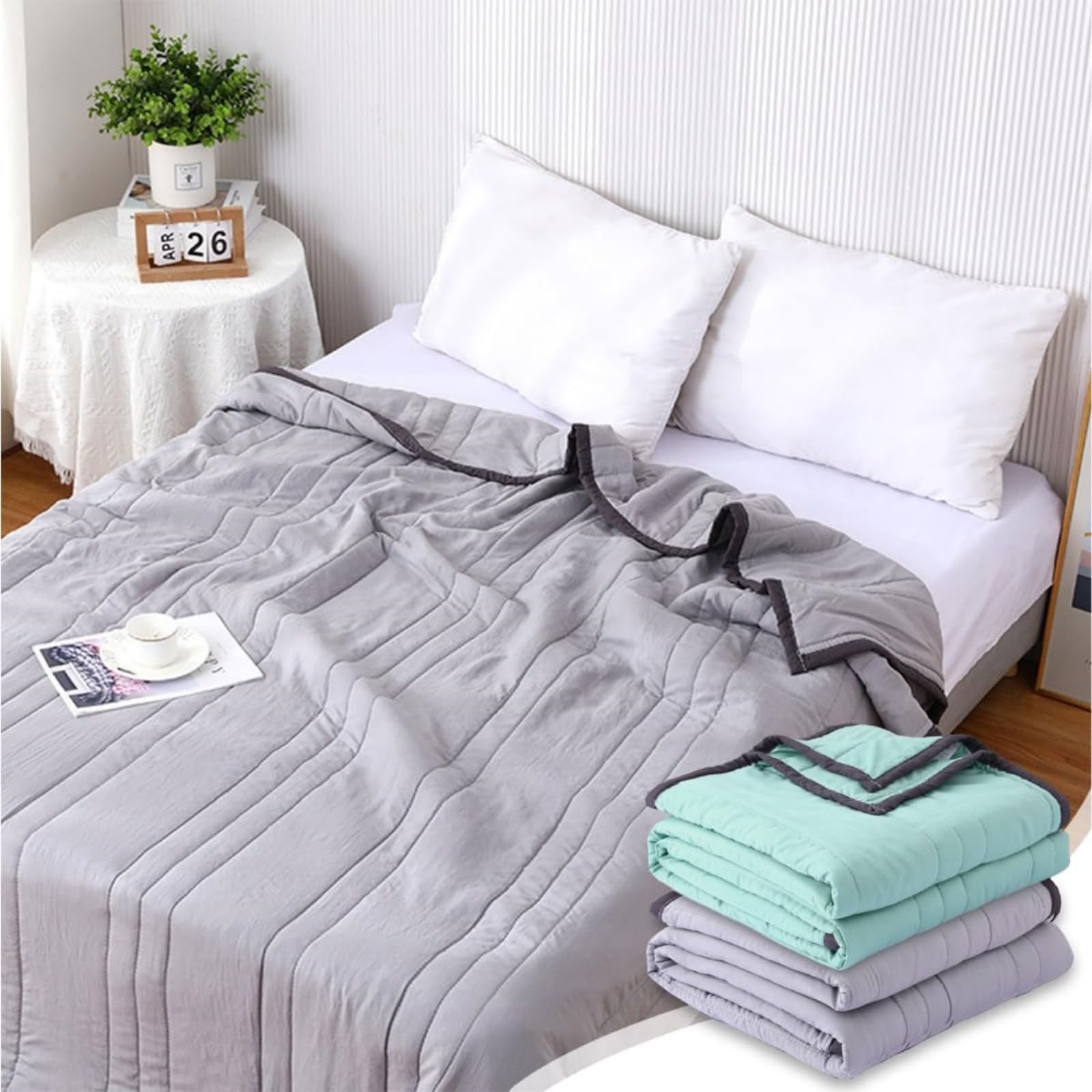 Double-Sided Cooling Comforter for Hot Sleepers - Lightweight Ice Blanket with Cooler Fiber Technology, All-Season Temperature Regulating Bedding for Night Sweats Relief | Perfect for Summer Nights, Hot Flashes & Year-Round Comfort