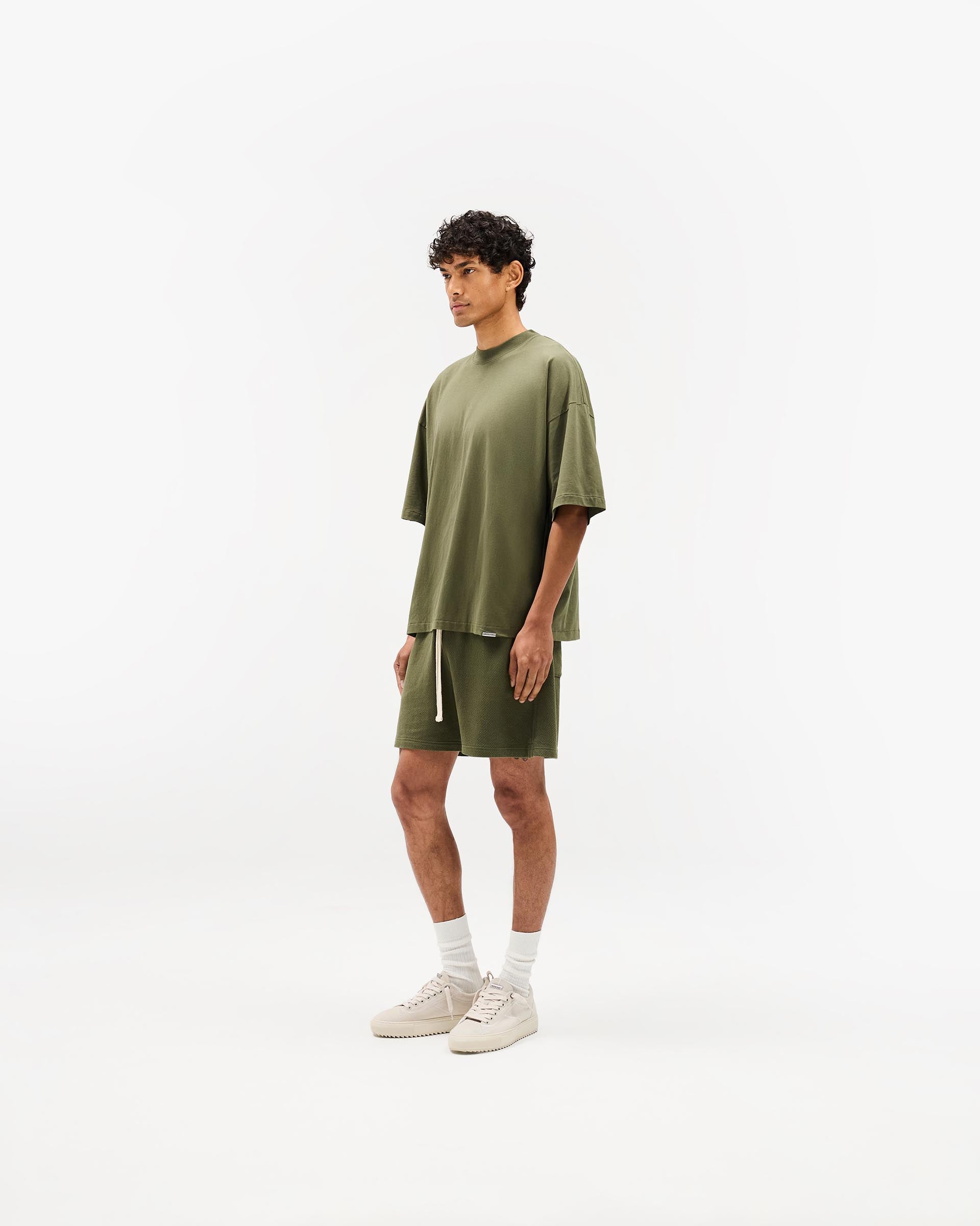 Initial Boxy T-Shirt for Men - Army Green Casual Tee | Comfortable Loose Fit Cotton Shirt for Streetwear & Everyday Outfits