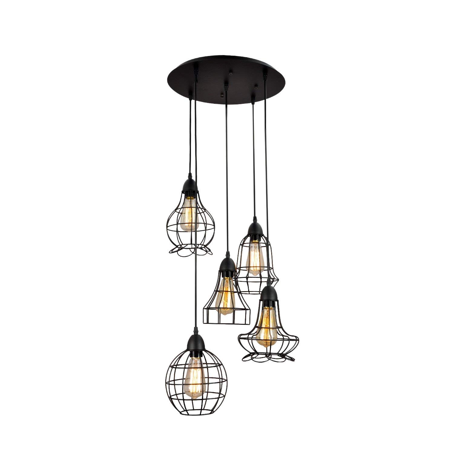 Unitary Brand Rustic Barn Metal Chandelier - 5-Light Black Finish, 200W Max - Perfect for Farmhouse, Loft & Industrial Style Dining Rooms