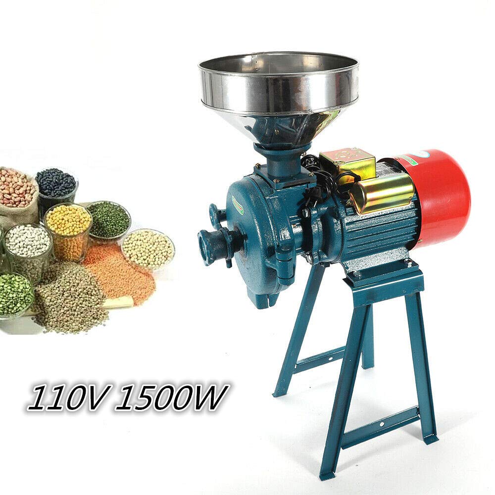1500W Electric Grain Mill Grinder for Wet & Dry Cereals - Rice, Corn, Coffee, Wheat & Feed Flour - 110V Commercial & Home Use with Funnel - Perfect for Baking, Brewing & Food Prep