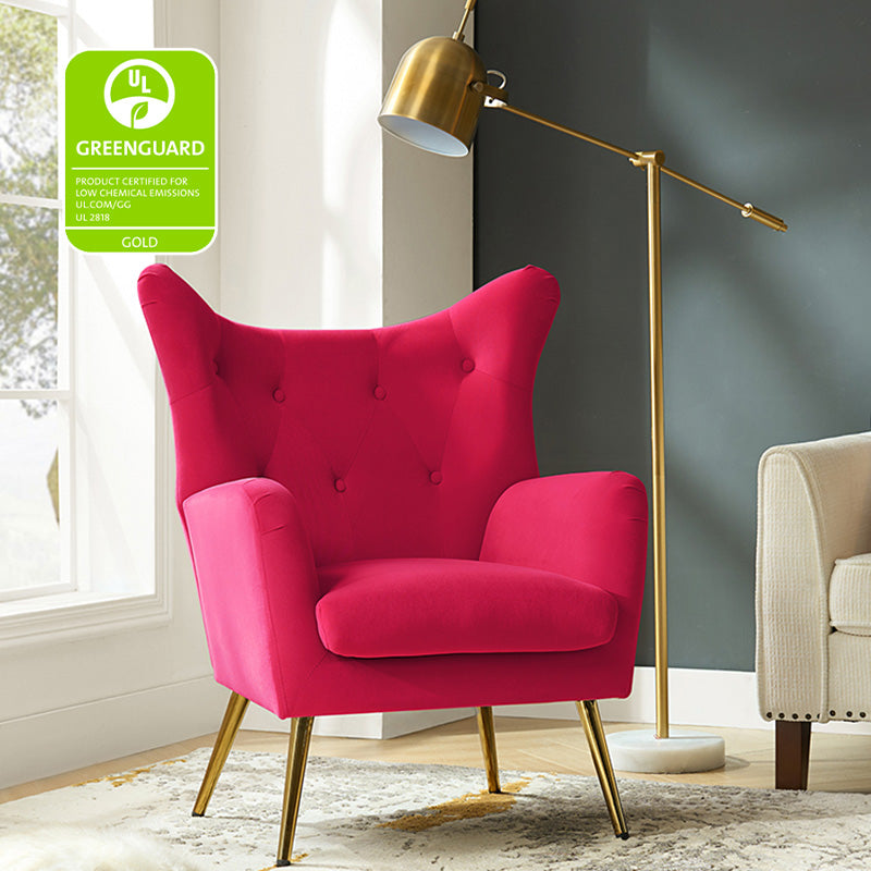 Luxury Isabelle Wingback Velvet Upholstered Armchair - High Back Accent Chair with Sturdy Metal Legs for Living Room, Bedroom & Office Decor