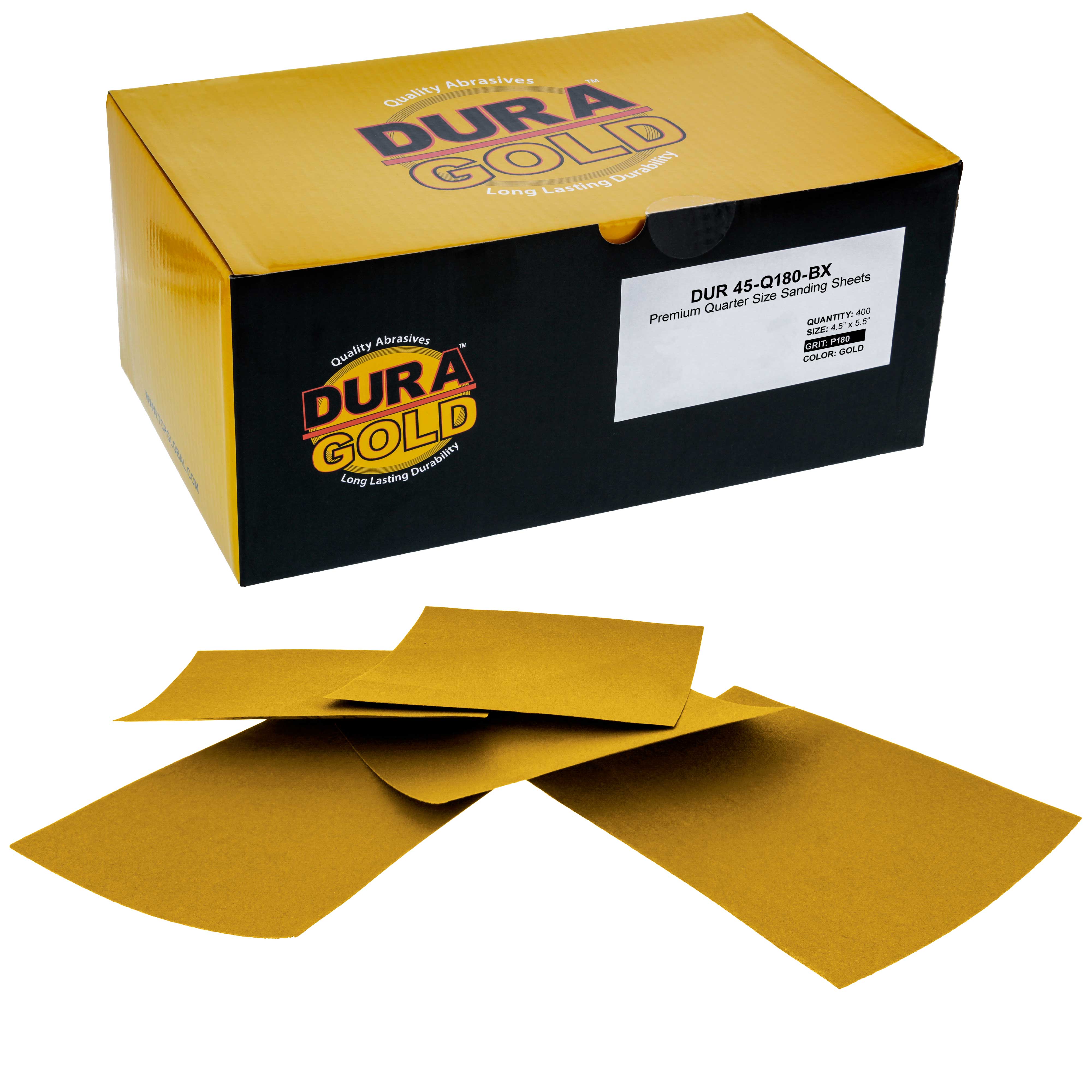 180 Grit Gold Sandpaper - 1/4 Sheet Plain Backing (5.5