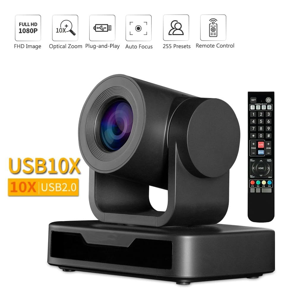 Cousopo PTZ Camera 1080P HD Video Conference Webcam with 10X Optical Zoom, USB Plug and Play for Teleconferencing, Live Streaming, Broadcasting, Online Meetings & Remote Learning