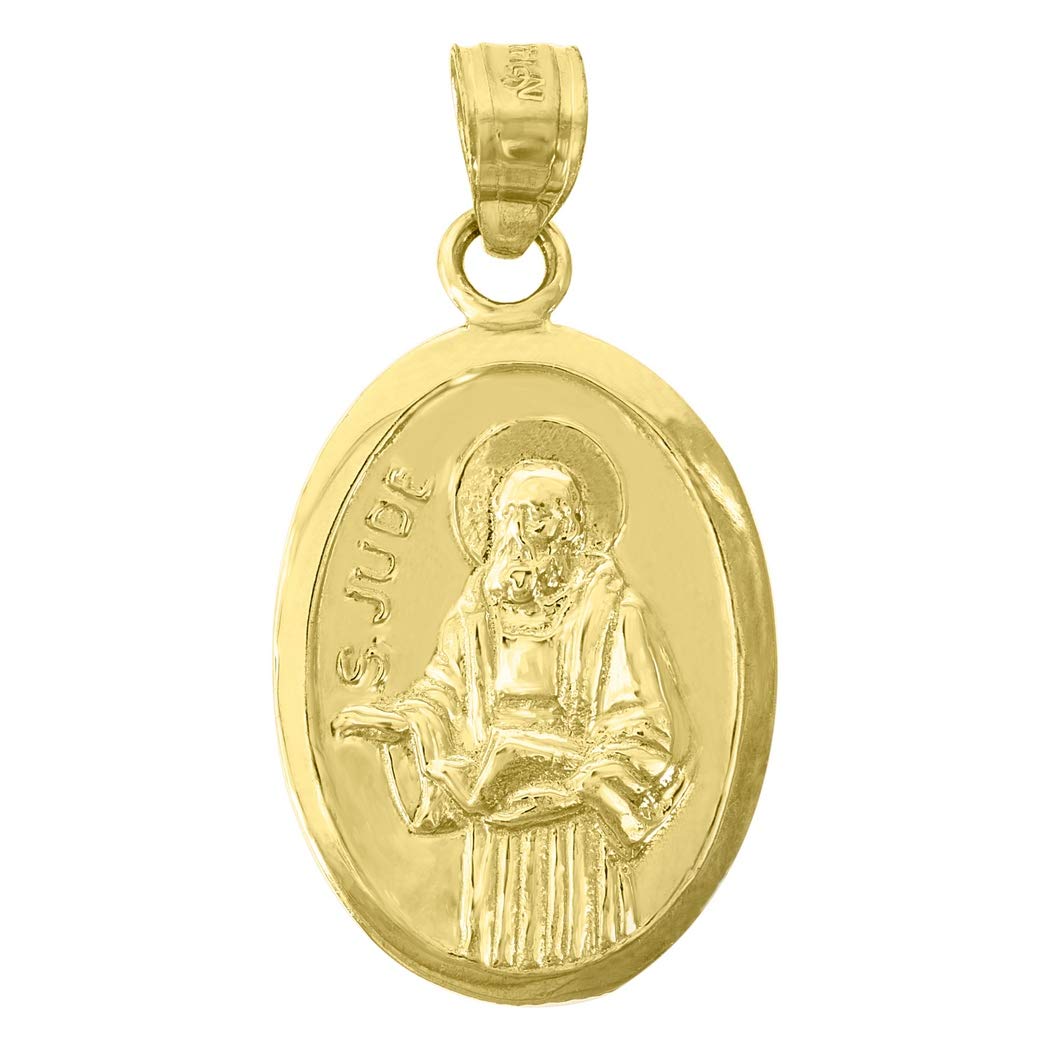 14K Yellow Gold Saint Jude Religious Pendant Necklace for Men - 28.2x14.7mm Wide Charm - Perfect Gift for Baptism, Confirmation & Spiritual Protection