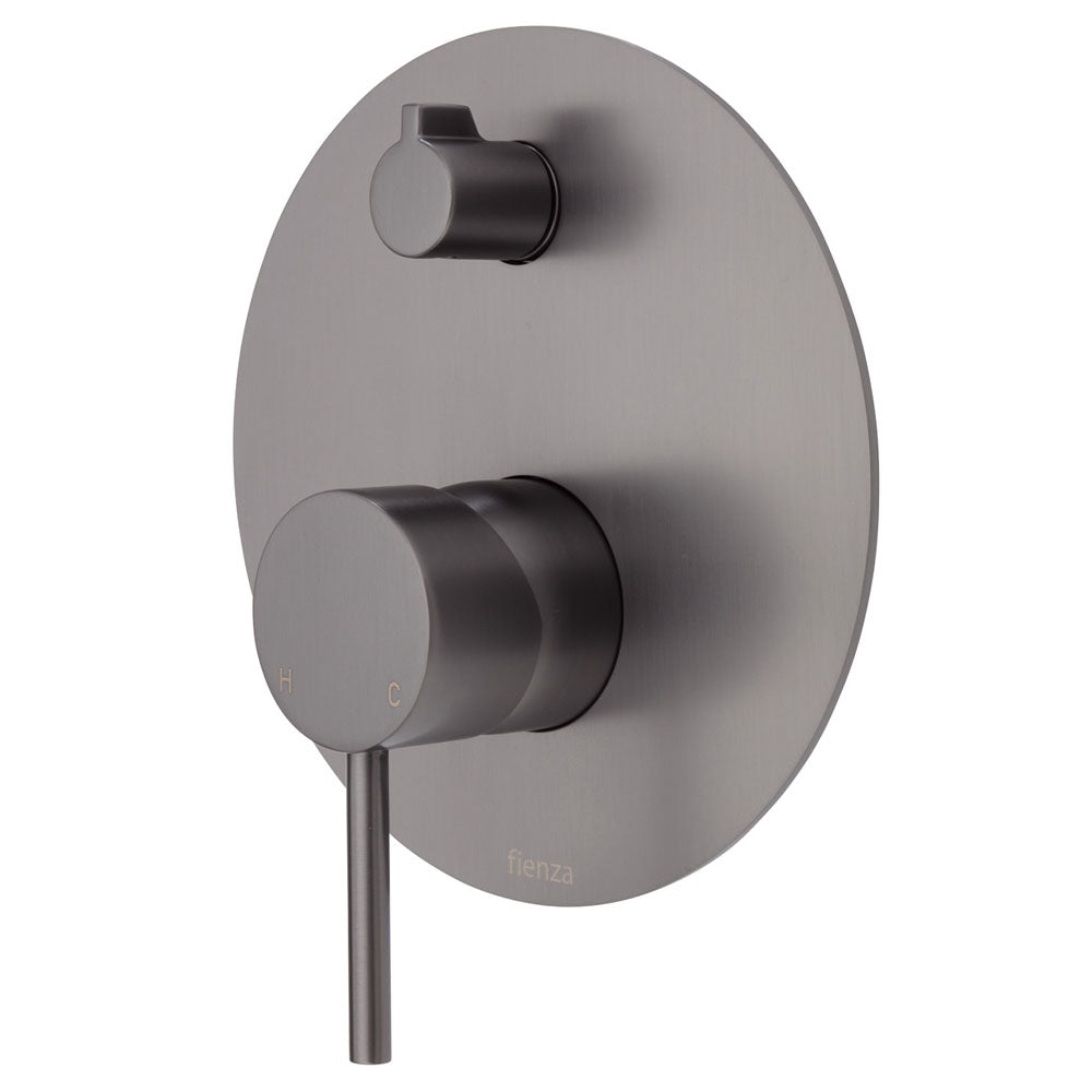 Fienza Kaya Large Round Plate Wall Diverter Mixer - Gunmetal Grey Finish | Modern Bathroom Faucet for Sink, Shower & Bathtub | Durable & Stylish Water Mixer for Home & Hotel Use