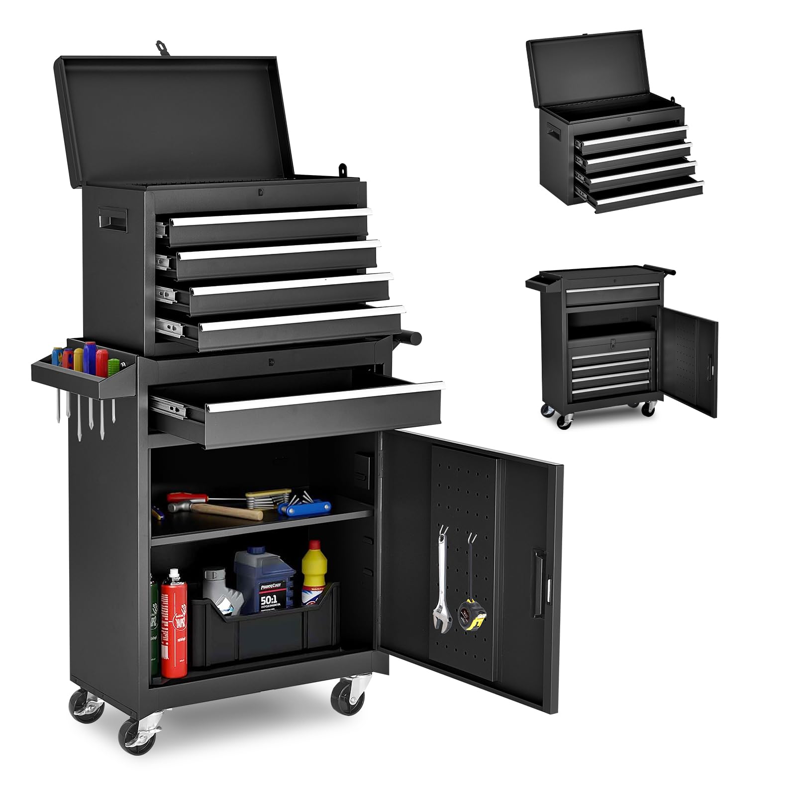 5-Drawer Rolling Tool Chest Storage Cabinet - Heavy Duty Metal Tool Cart with Detachable Top Box for Garage & Workshop (Black, ATC001BK) | Perfect for Mechanics, DIY Enthusiasts & Professional Technicians