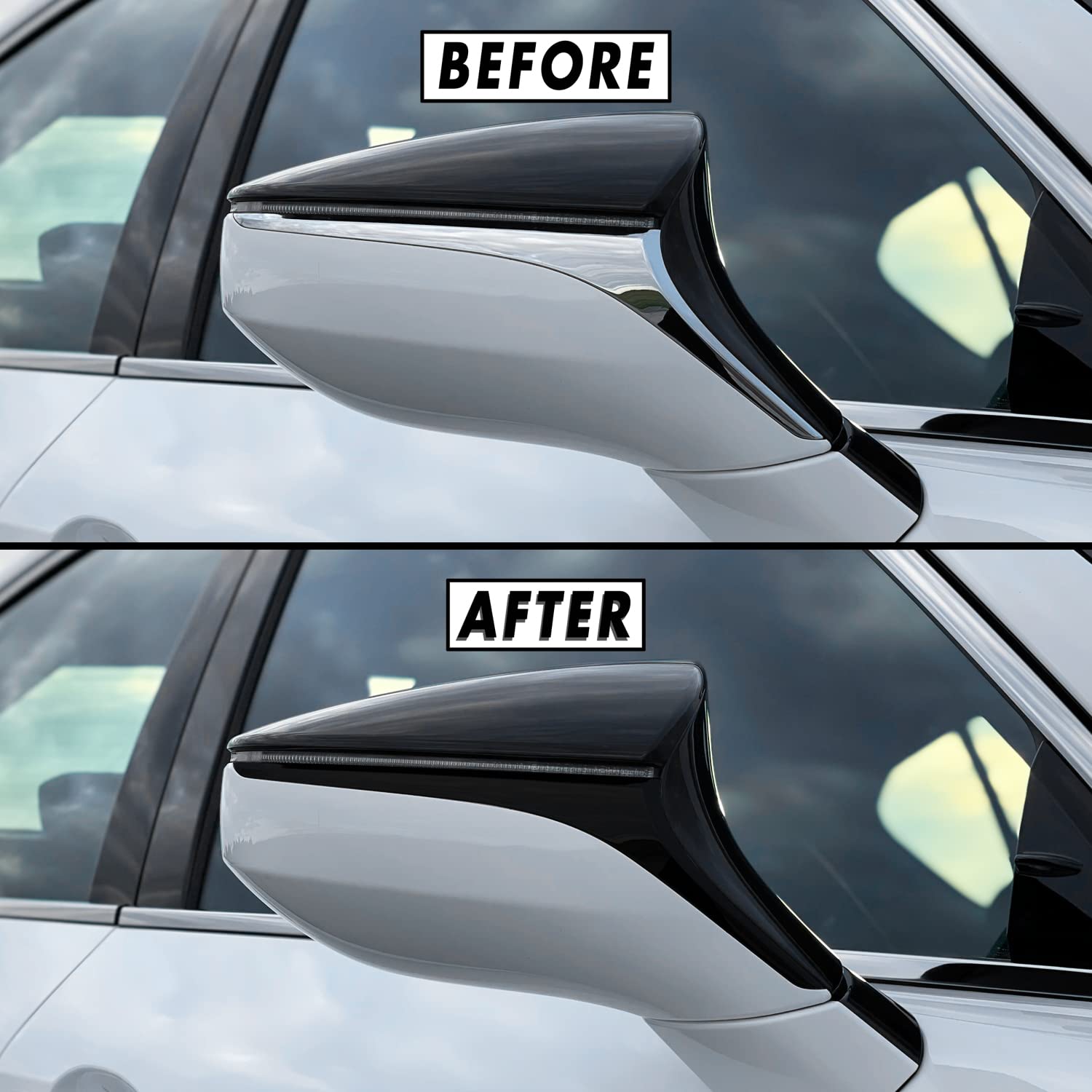 SlickMod Gloss Black Chrome Delete Vinyl Overlay for 2021-2022 Lexus IS Mirror Trim (3-Piece Set) - Upgrade Your Car's Exterior Style for a Sleek, Modern Look