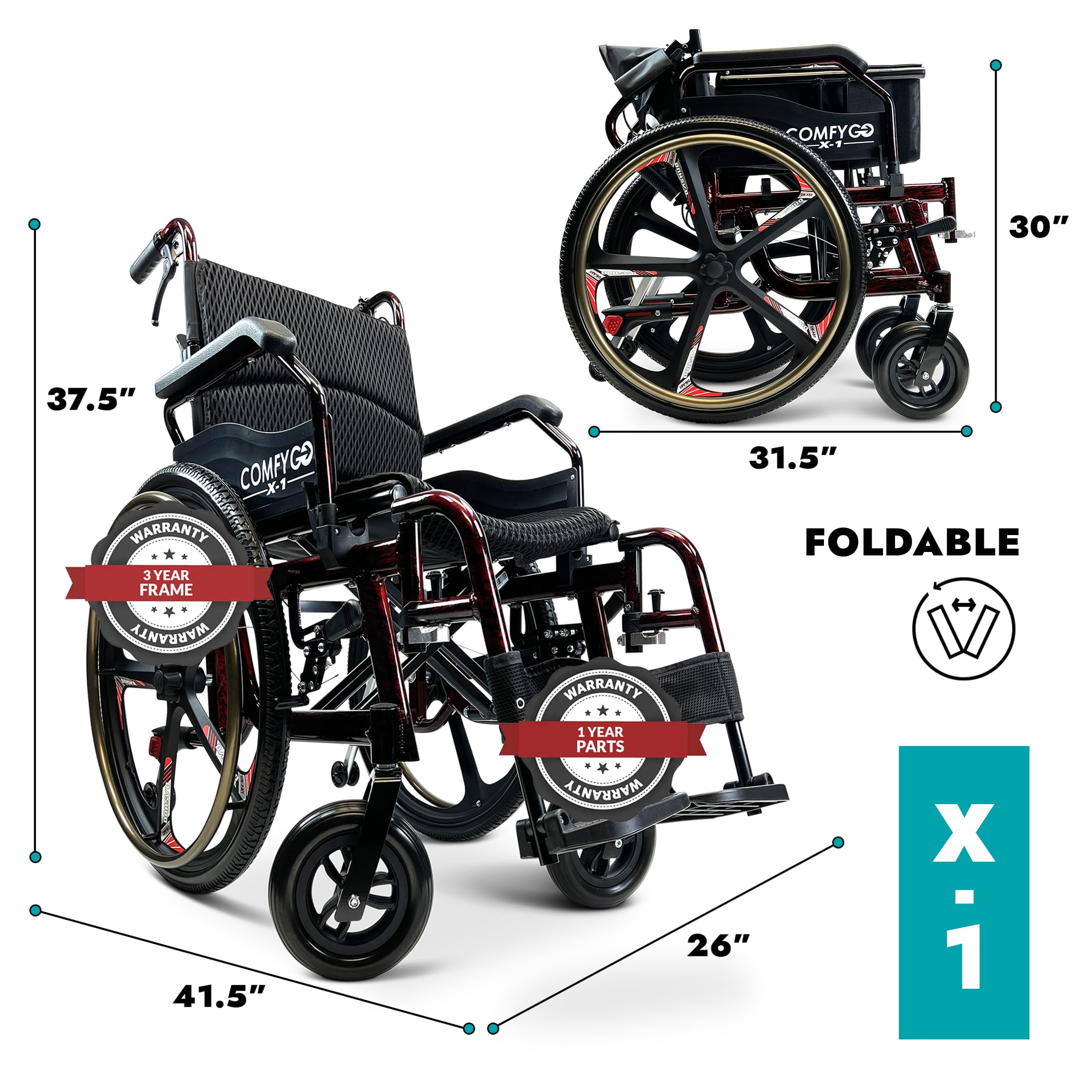 Ultra Lightweight Folding Manual Wheelchair for Adults - 17.5
